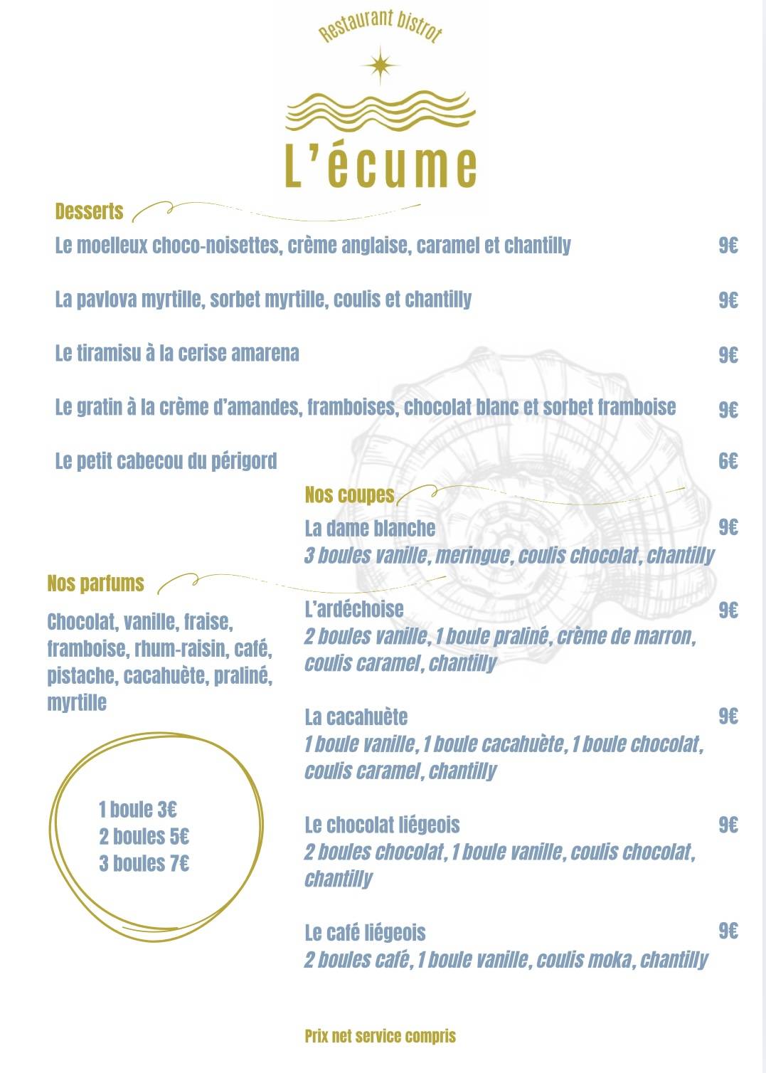 L'écume меню
