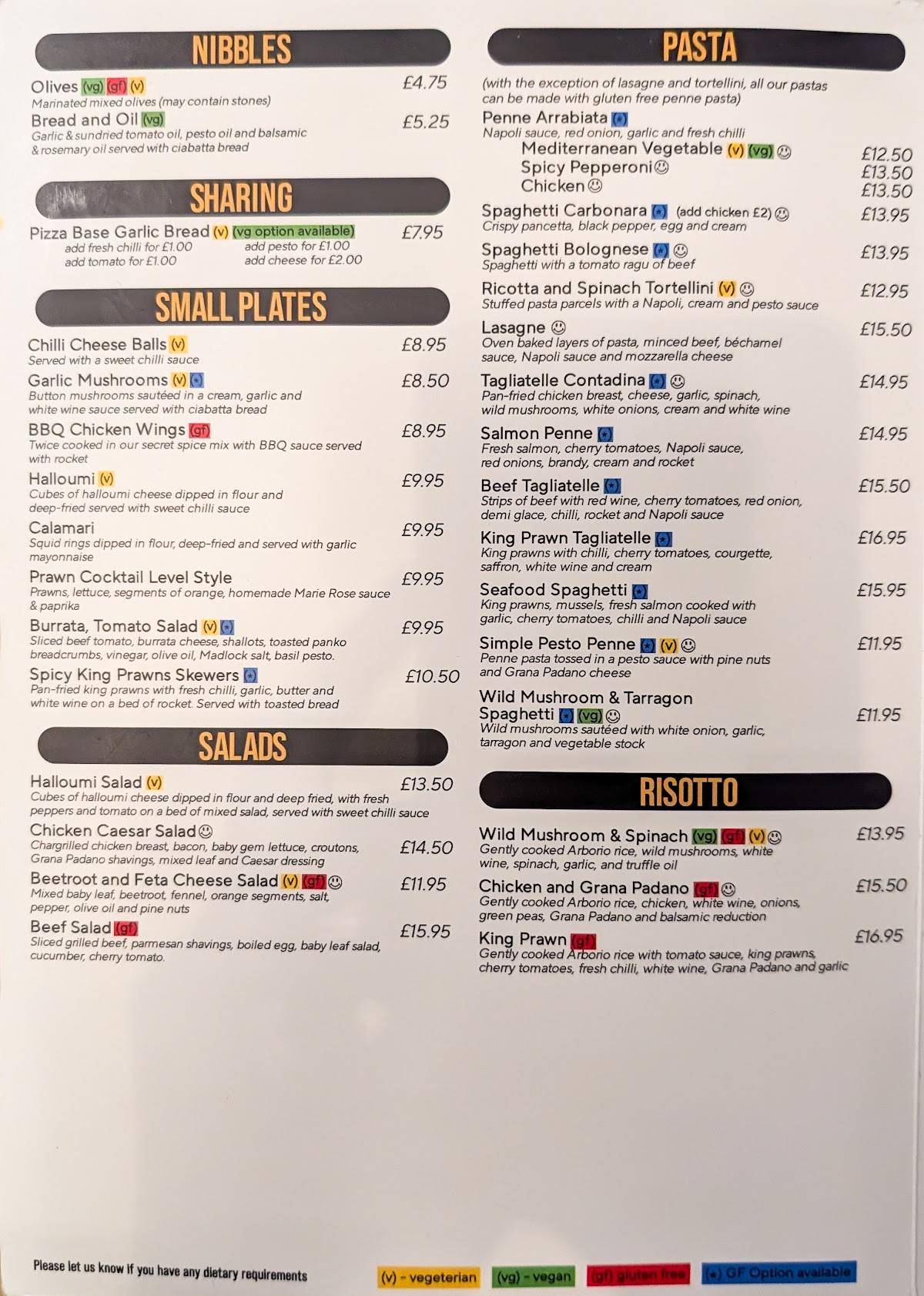 Level Cafe Bar & Grill меню