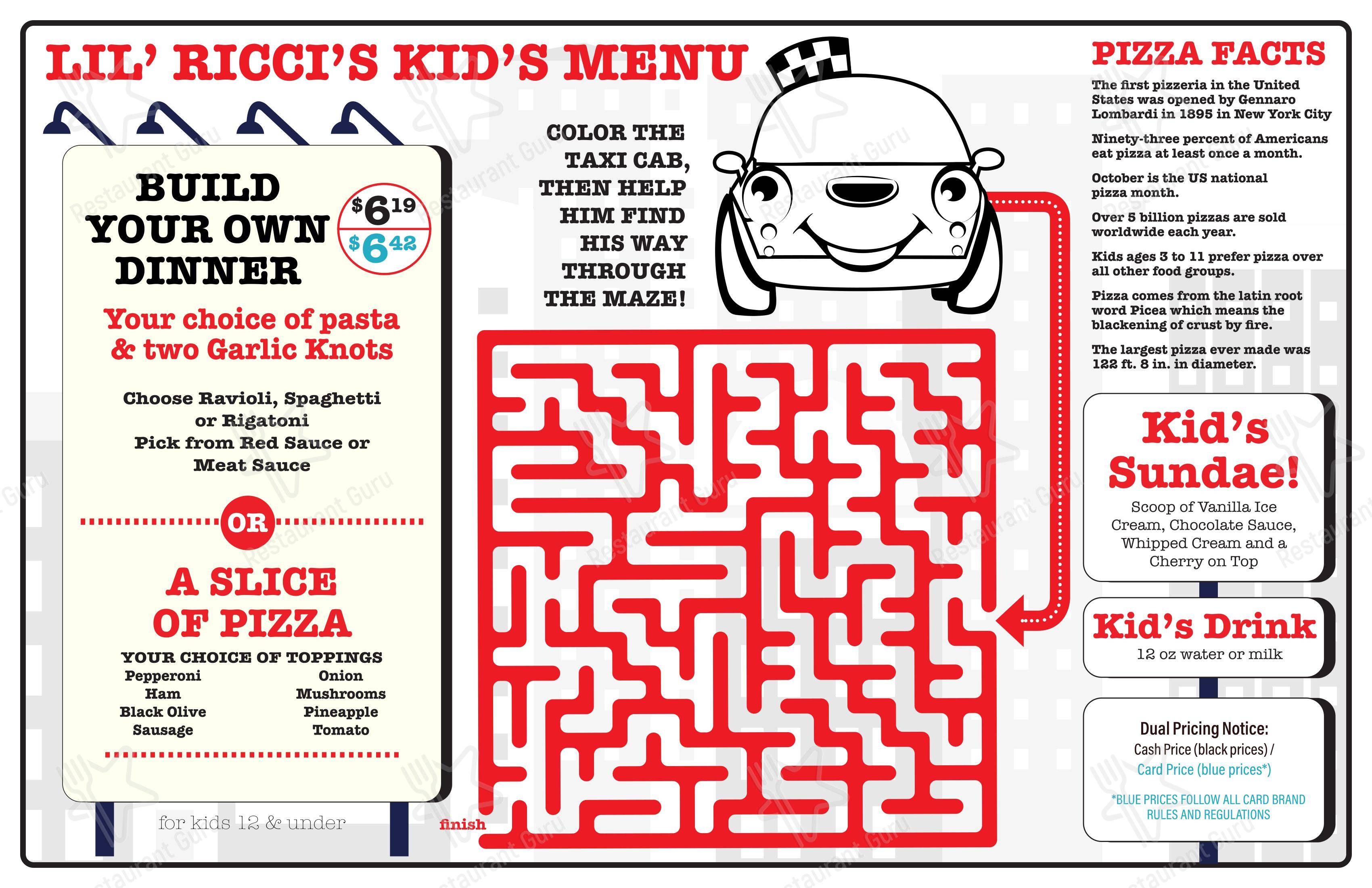 Меню пиццерии Lil' Ricci's NY Pizza & Pasta - Golden - Меню напитков