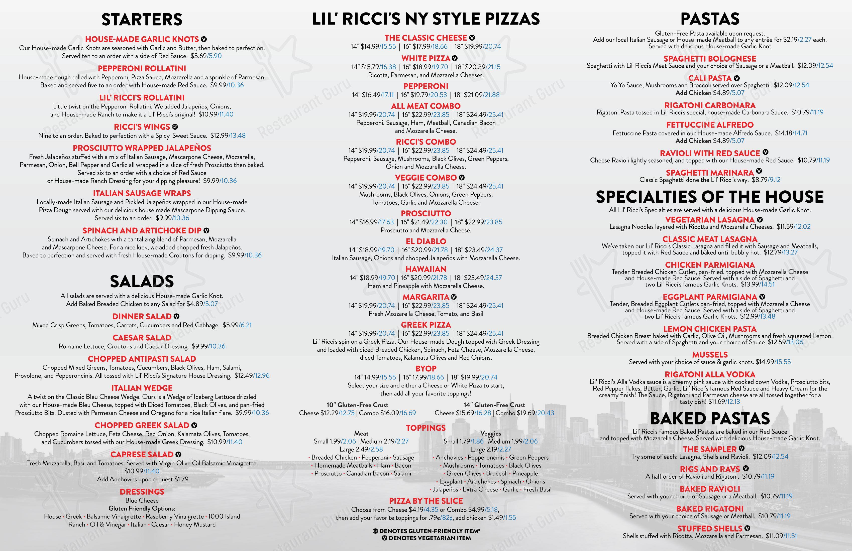 Lil' Ricci's NY Pizza & Pasta - Golden в Голдене - Меню