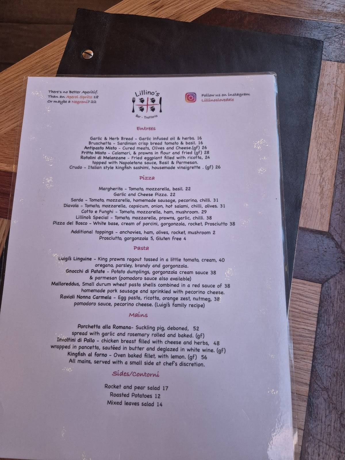 Lillino's Bar and Trattoria меню