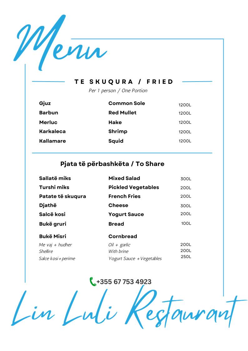 Lin Luli Restaurant меню