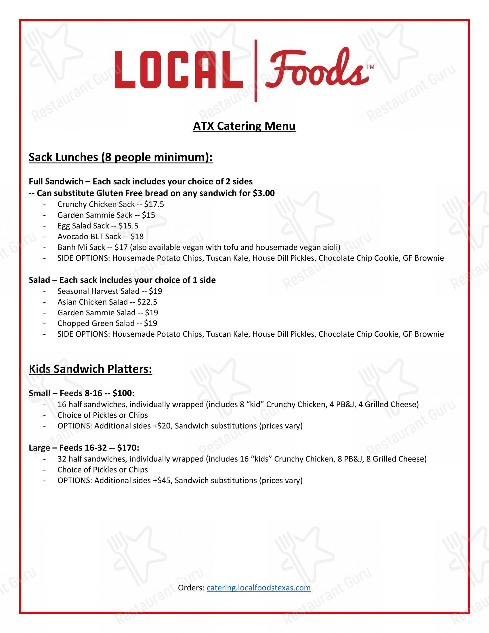 Local Foods - Rice Village в Хьюстоне - Take out menu