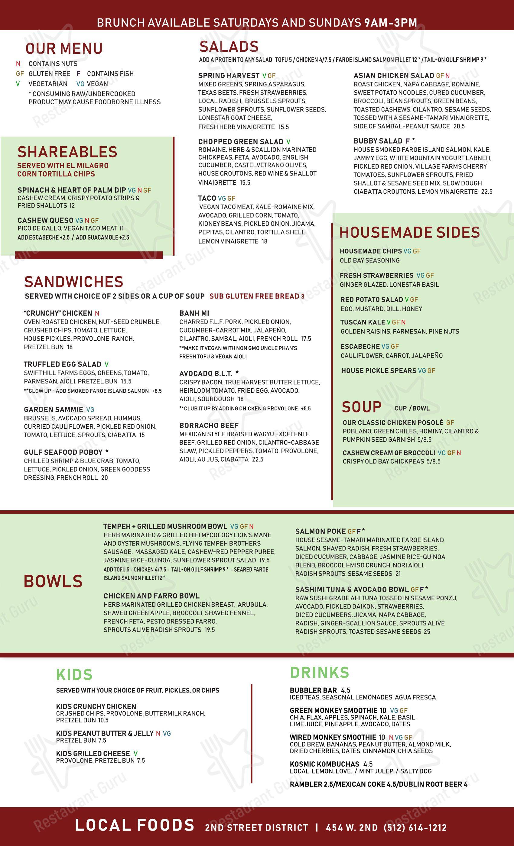 Full Menu ресторана Local Foods - Rice Village