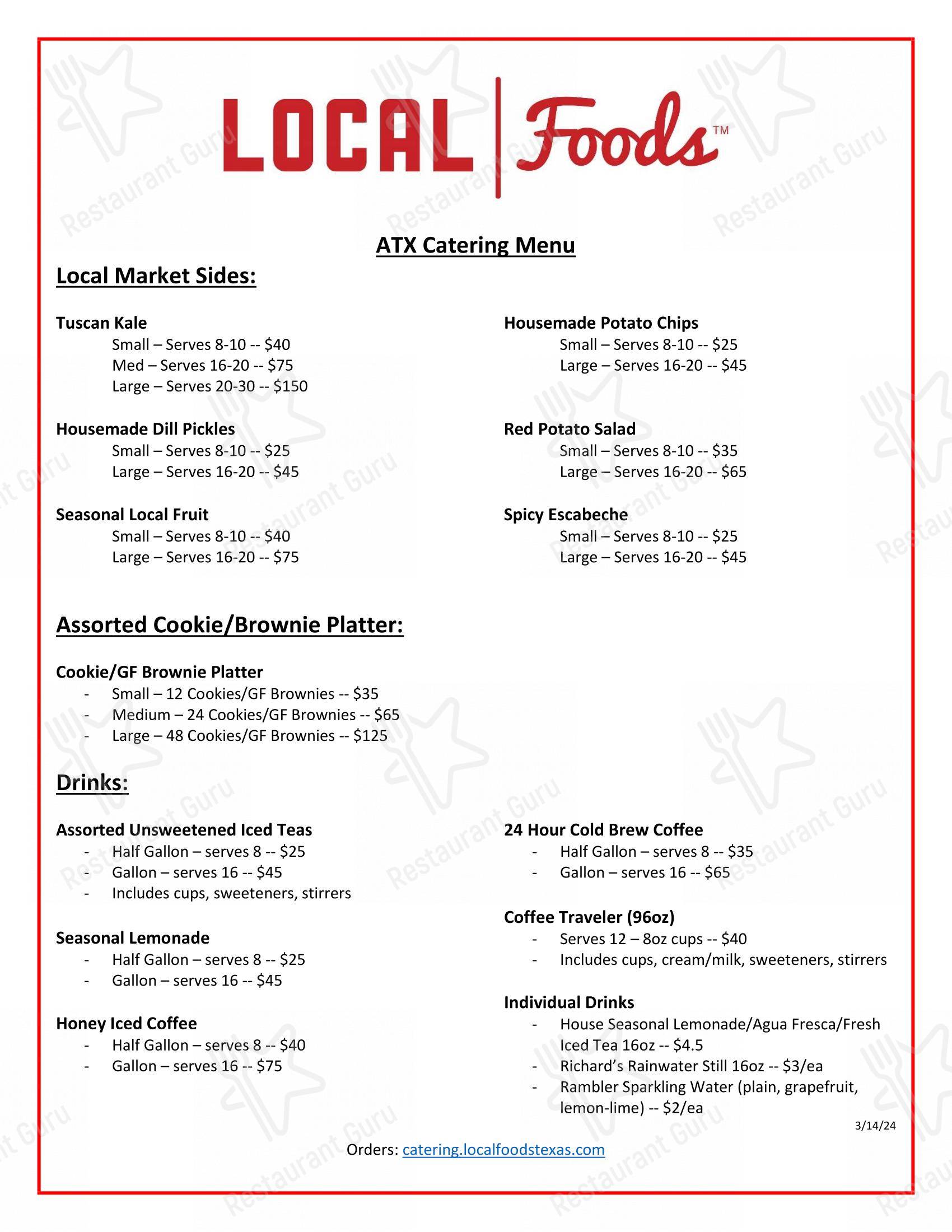 Take out menu ресторана Local Foods - Rice Village