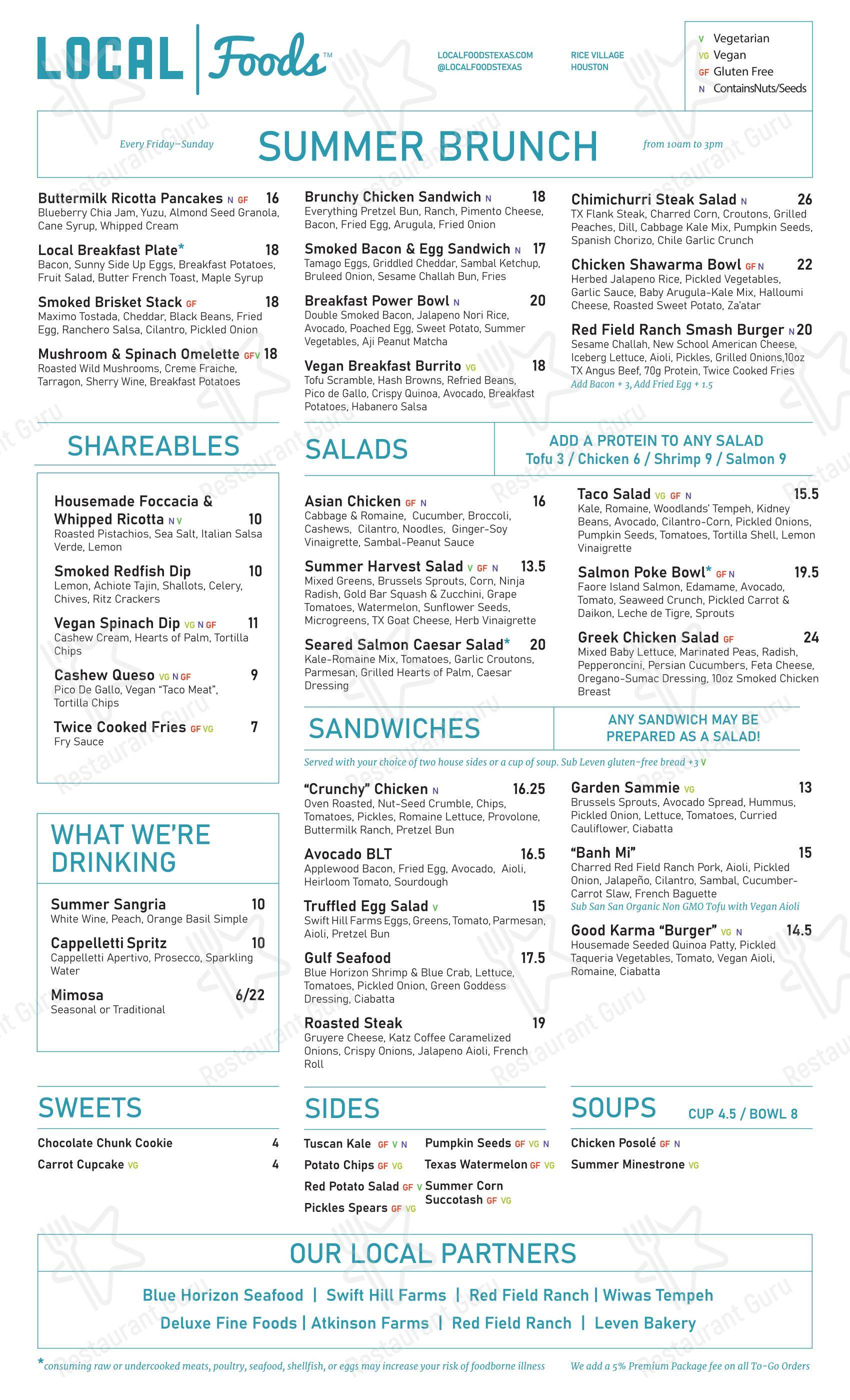 Меню ресторана Local Foods - Rice Village - Main menu