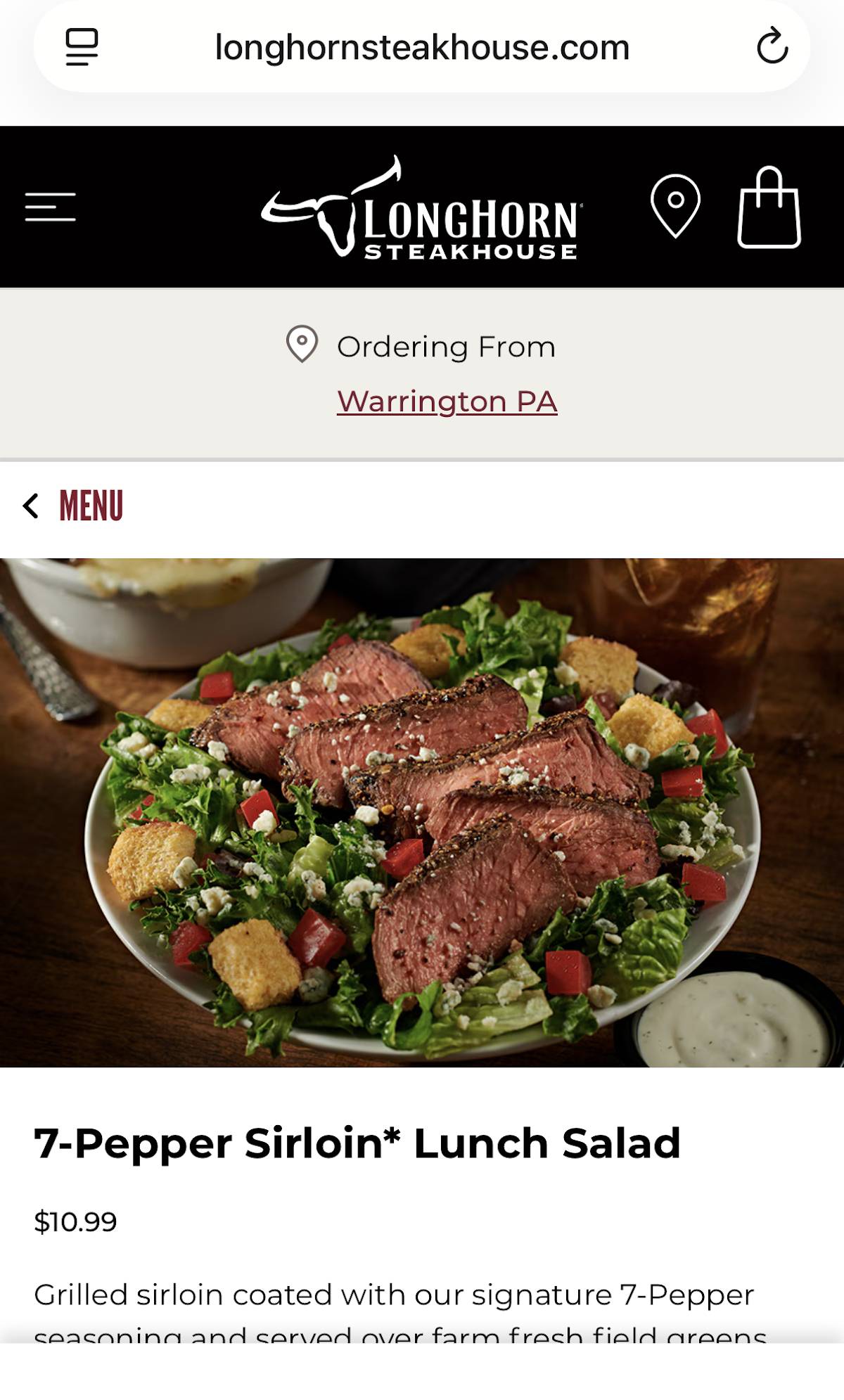 LongHorn Steakhouse меню