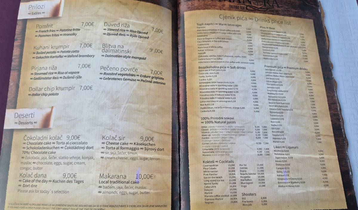 MANORA меню