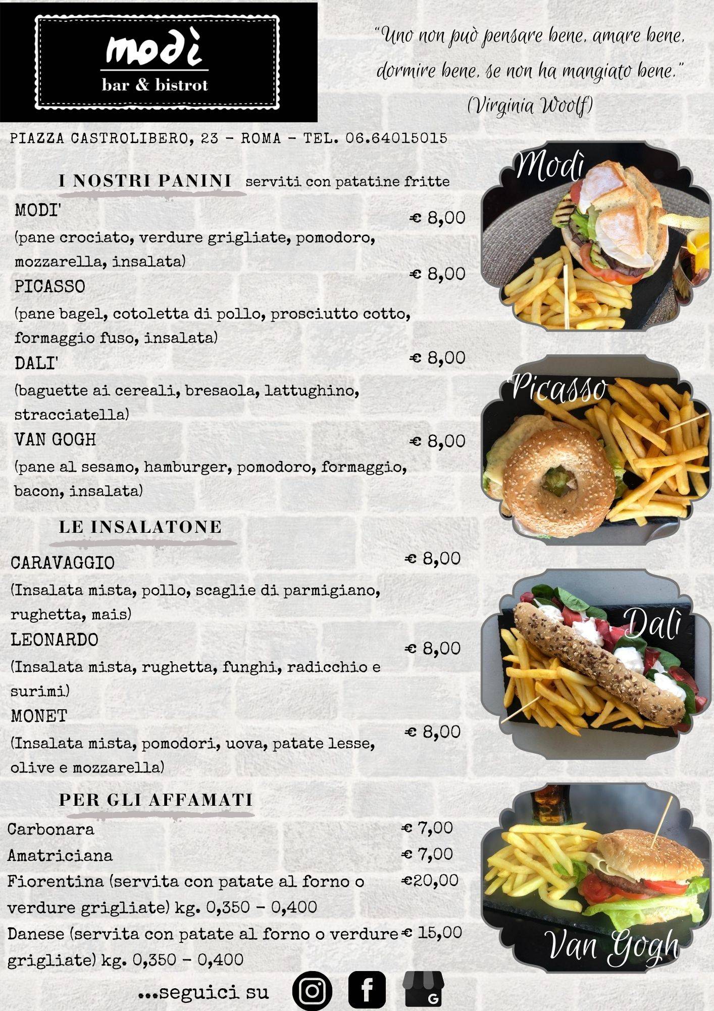 MODÌ Bar & Bistrot меню