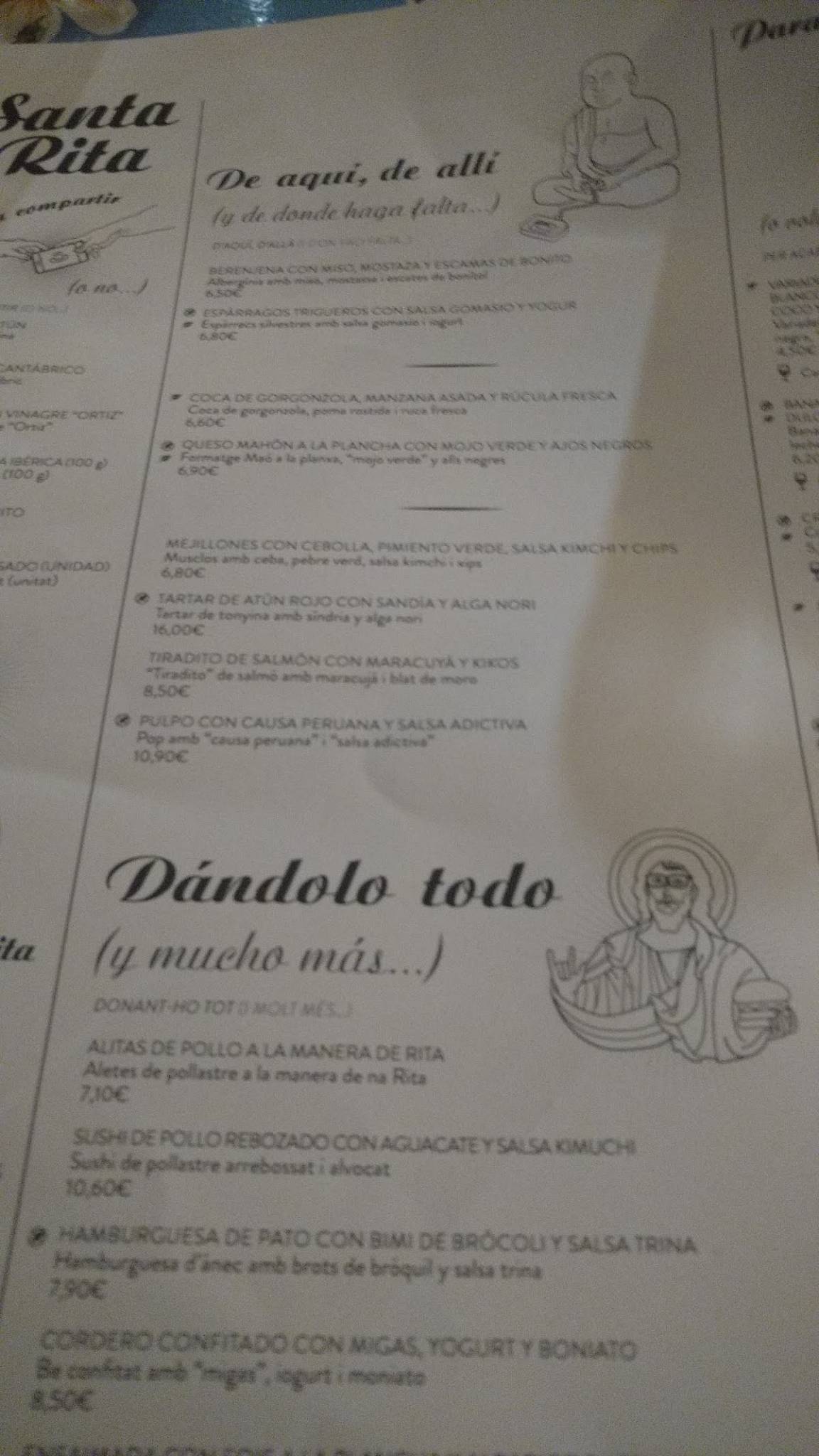 Restaurante Santa Rita меню