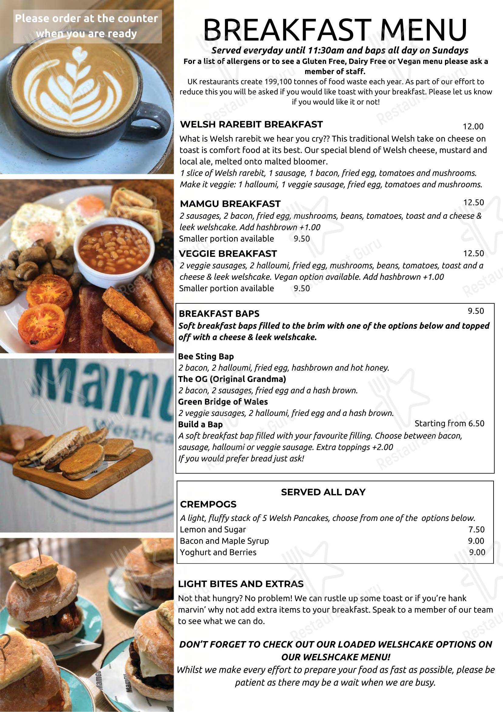 Основное меню кафе MamGu's Kitchen St Davids в Сент-Дейвидсе