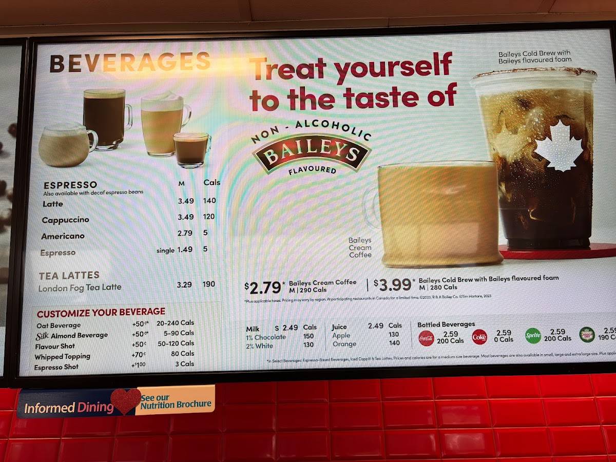 Tim Hortons меню
