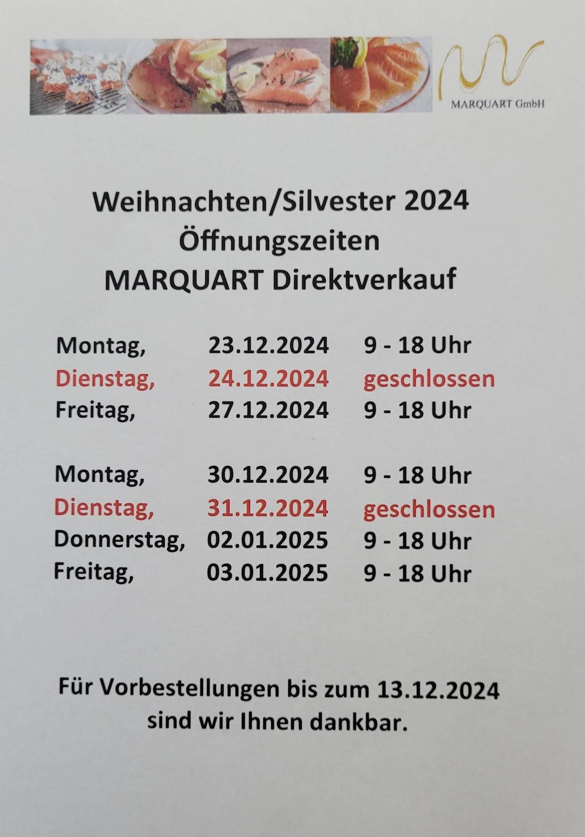 Marquart GmbH Delicatessen & Catering Service меню