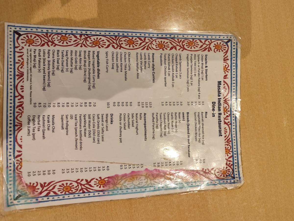 Masala меню