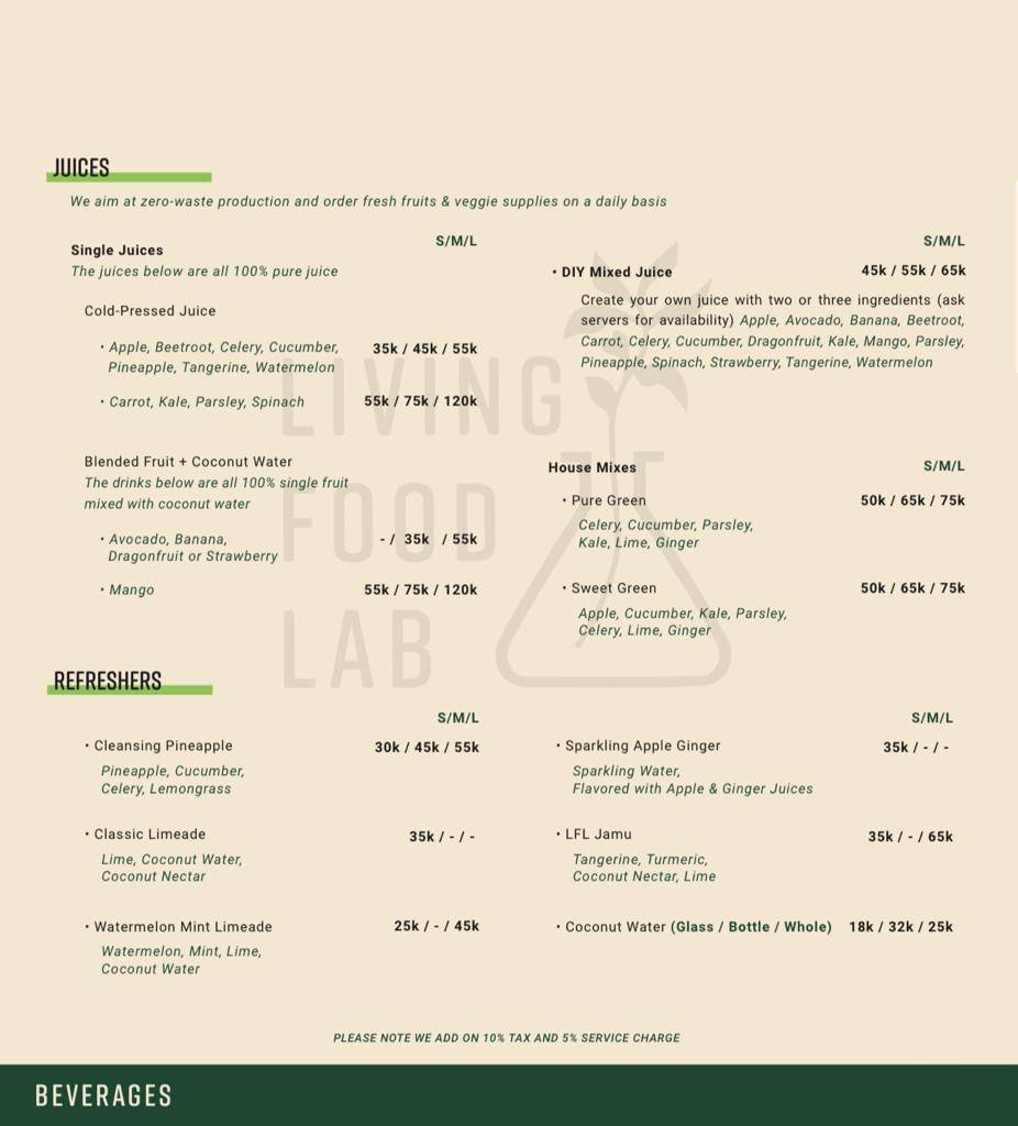 Living Food Lab меню
