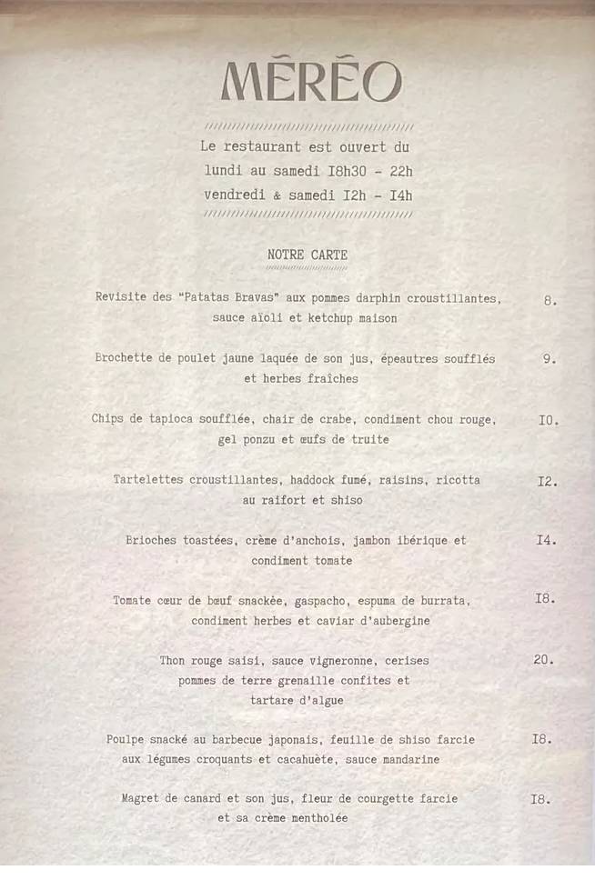 Méréo - Restaurant Gastronomique à Rennes меню
