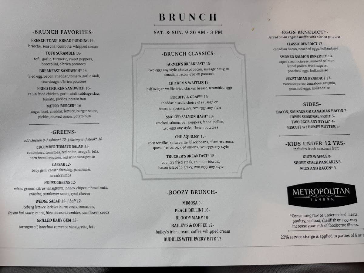 Metropolitan Tavern меню