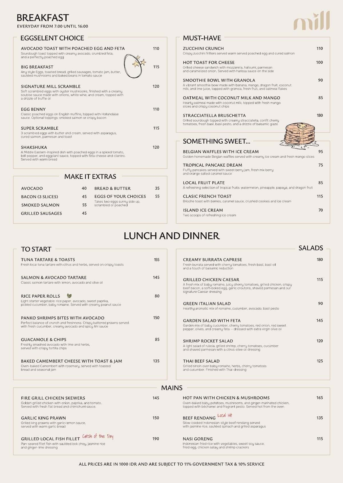 Mill Restaurant меню
