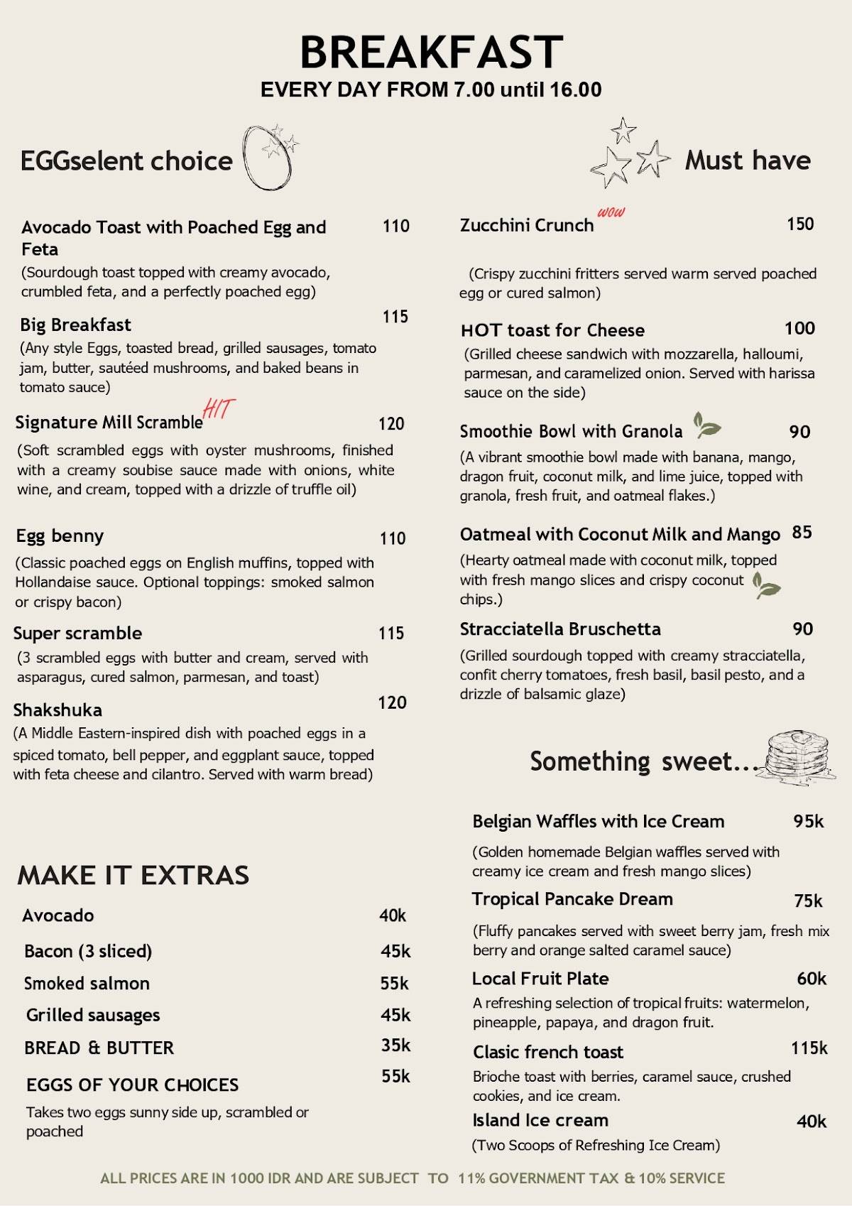 Mill Restaurant меню