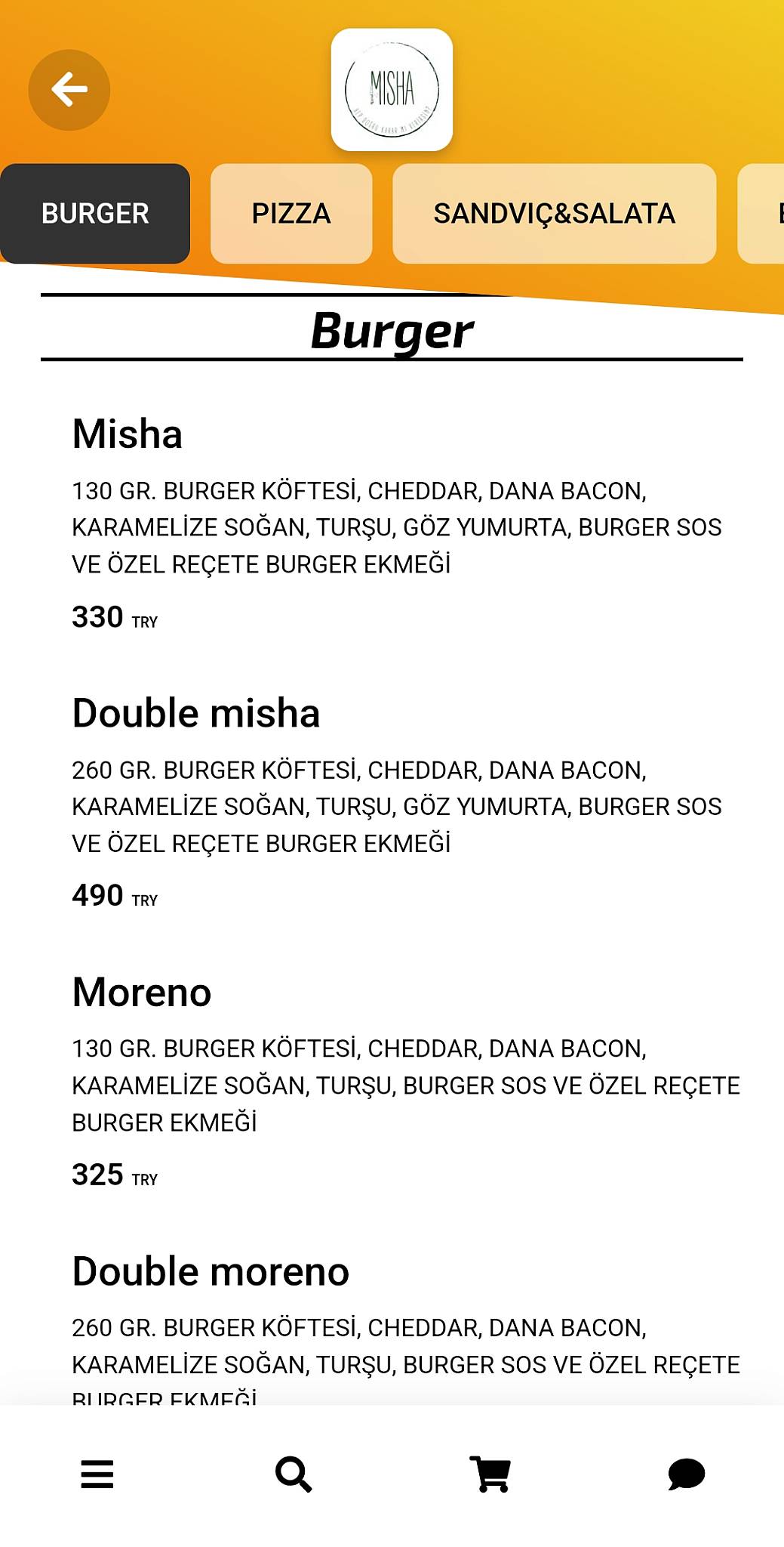 Misha Burger & Pizza меню