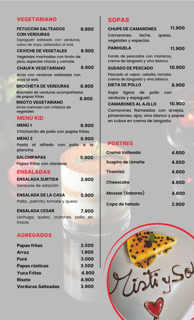 Misti y Sol - Gastronomía Peruana меню
