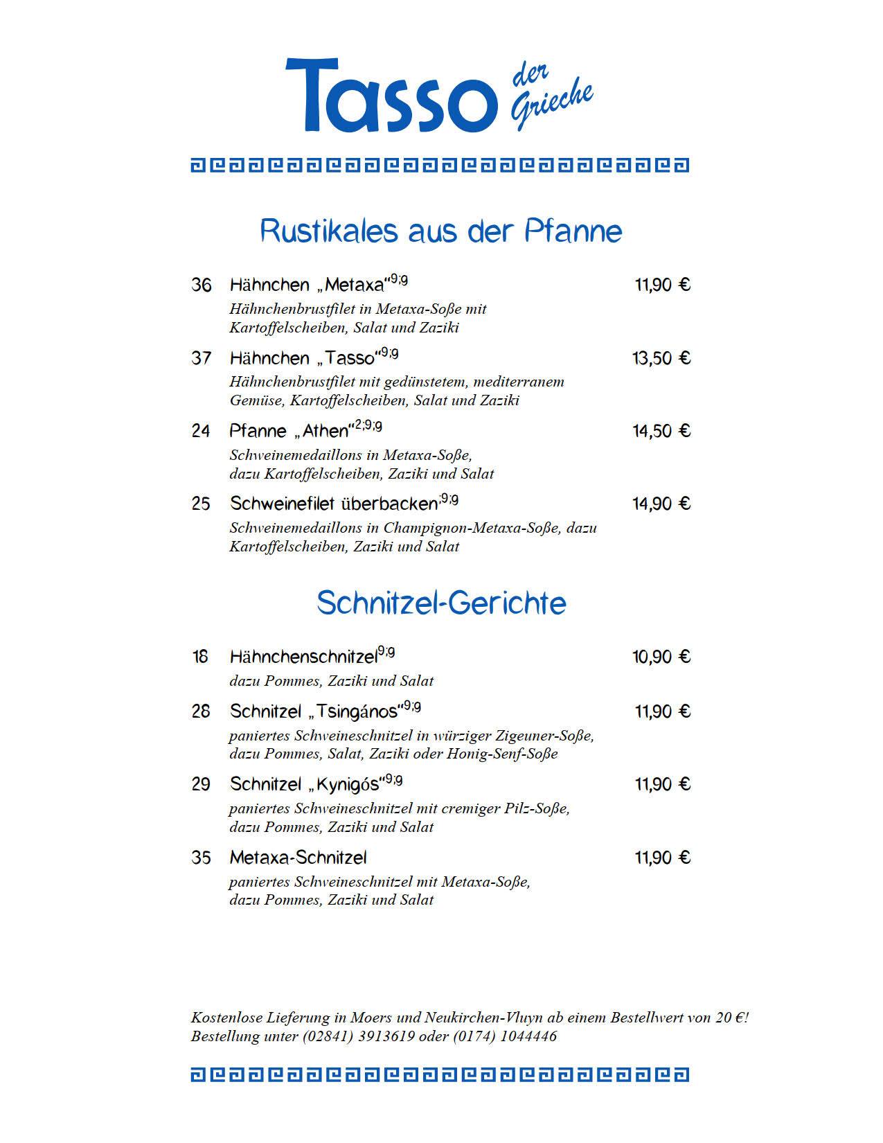 Tasso der Grieche меню