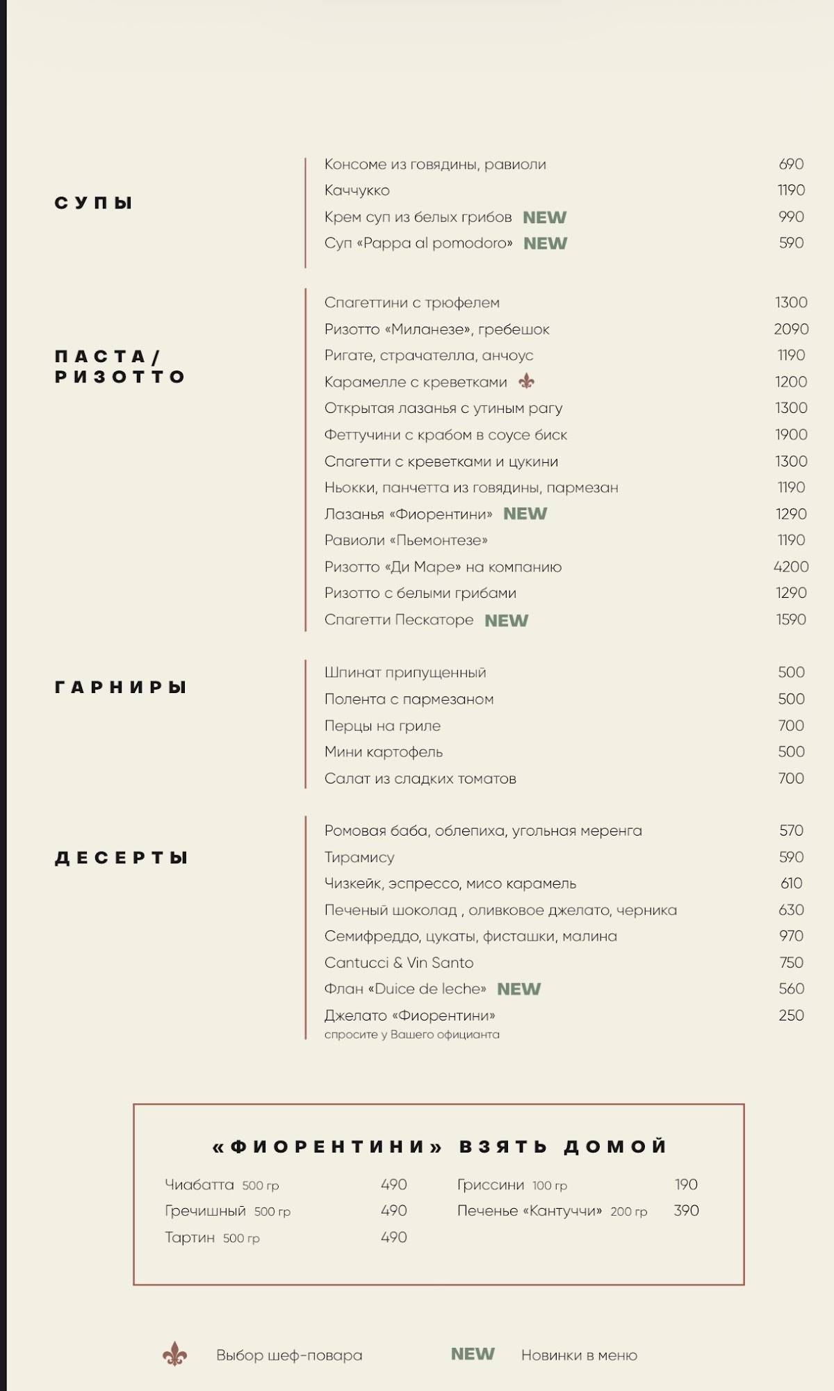 Fiorentini меню