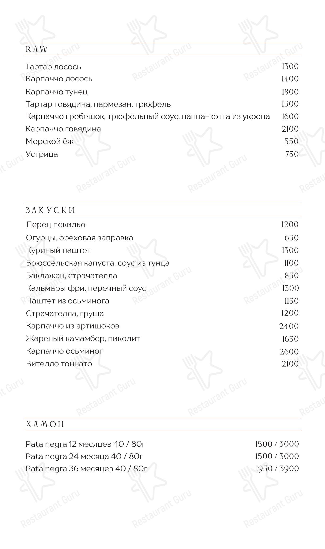 Меню ресторана Muse