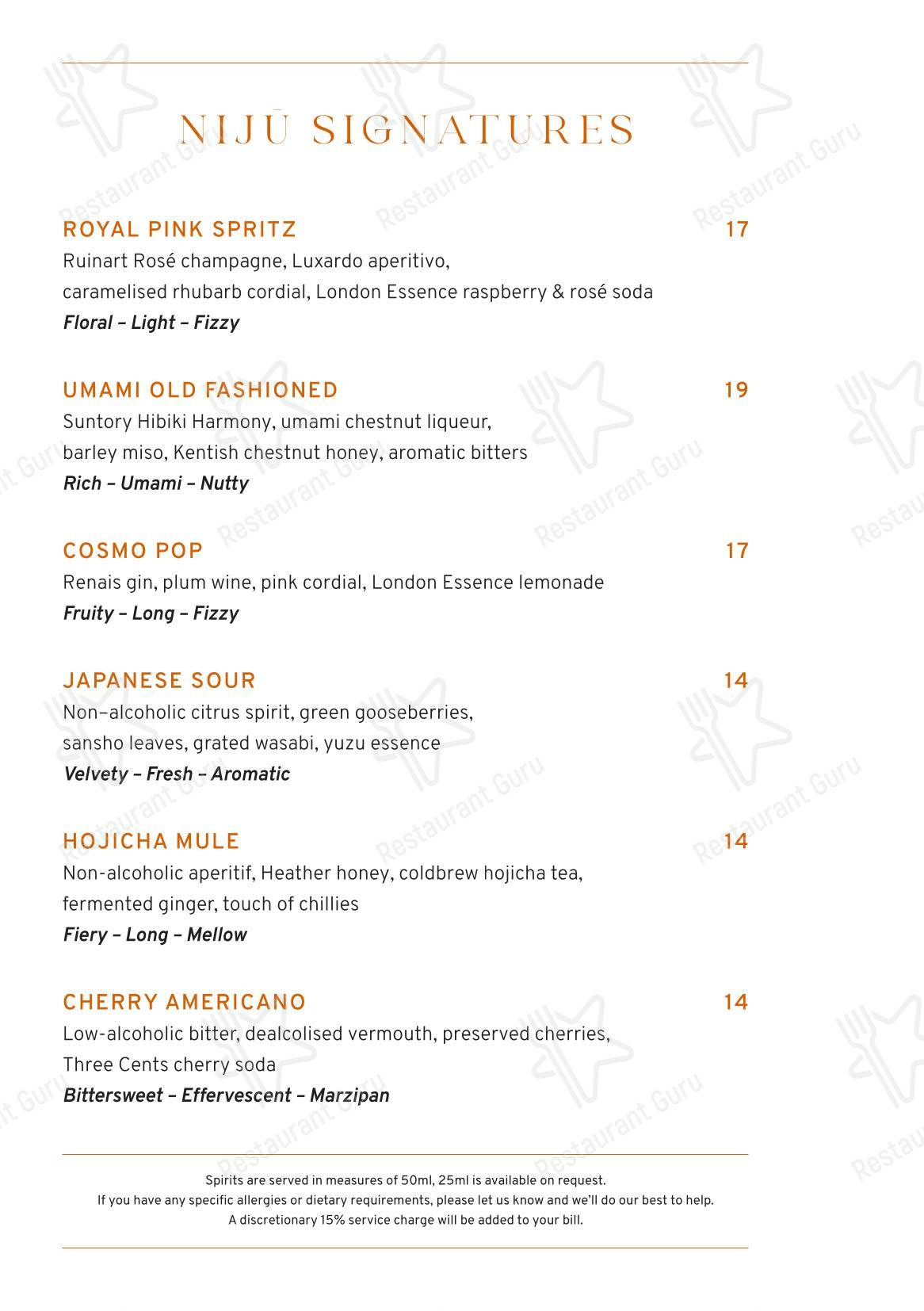 NIJŪ в Лондоне - Drink menu