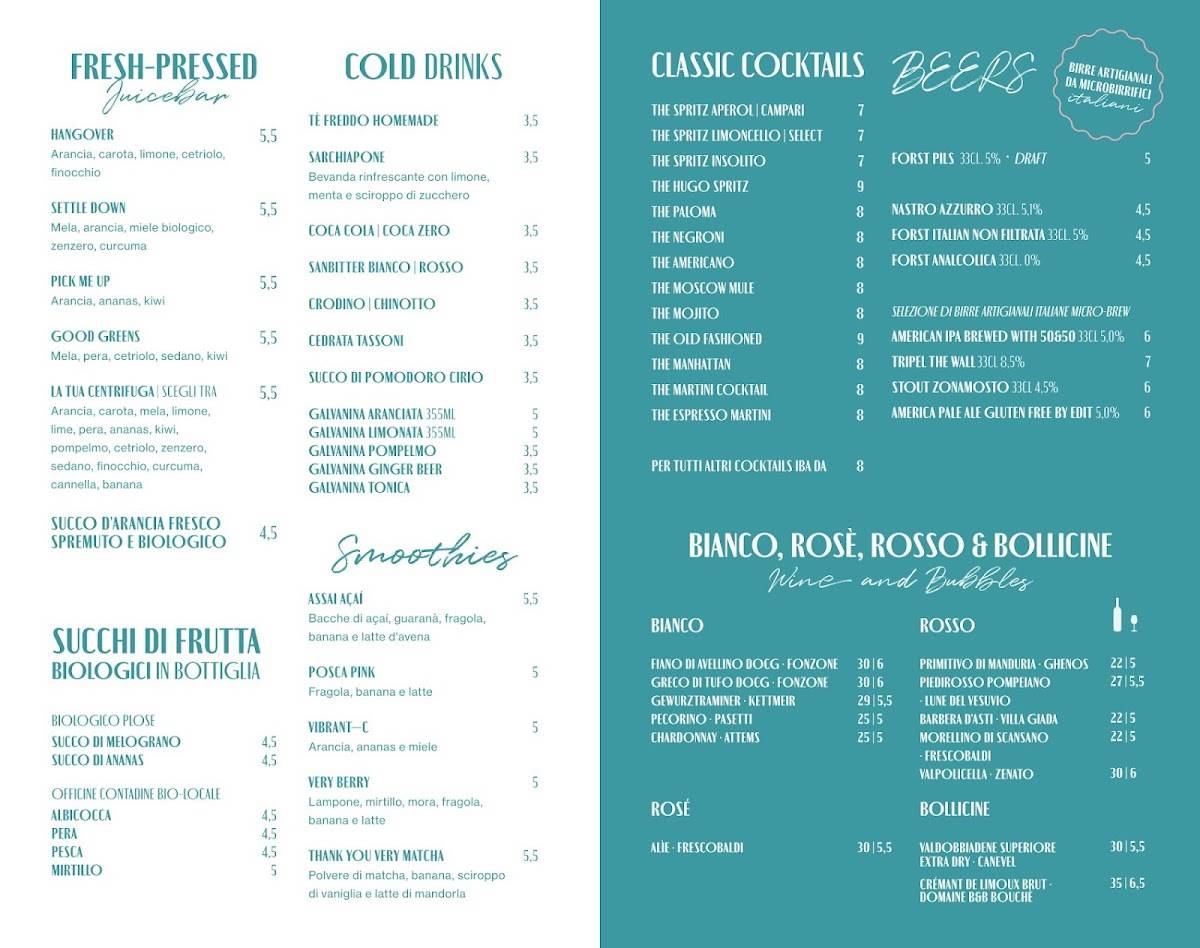 Posca - Bar/Bakery/Bistrot меню