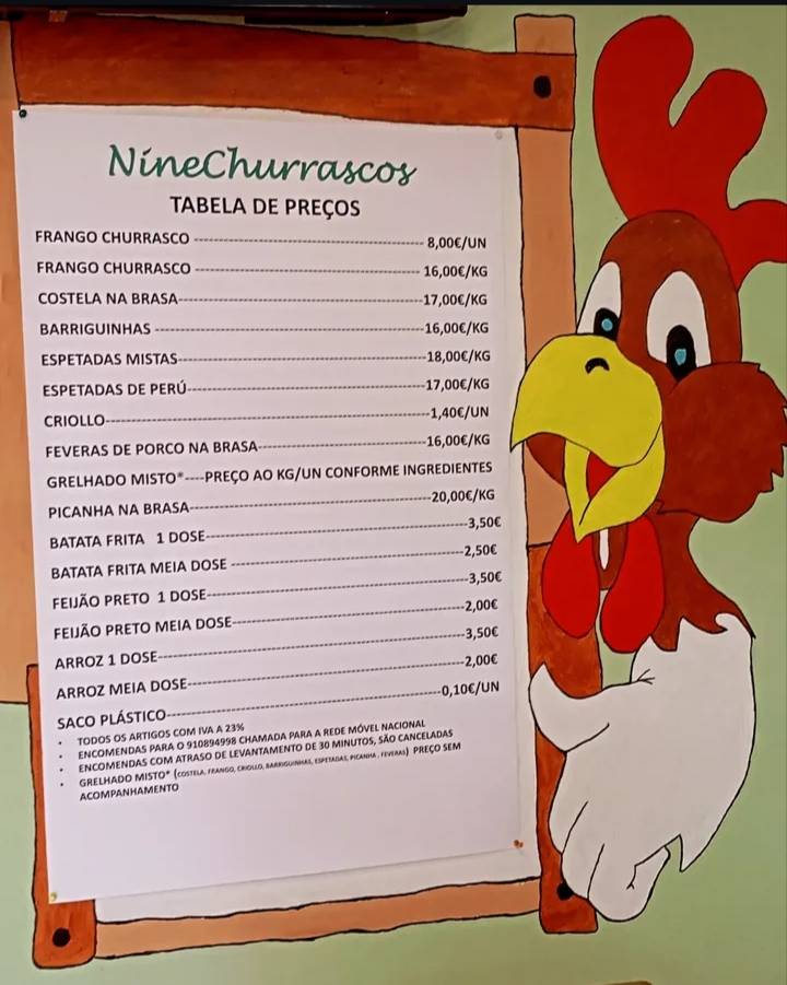 Nine churrasco меню