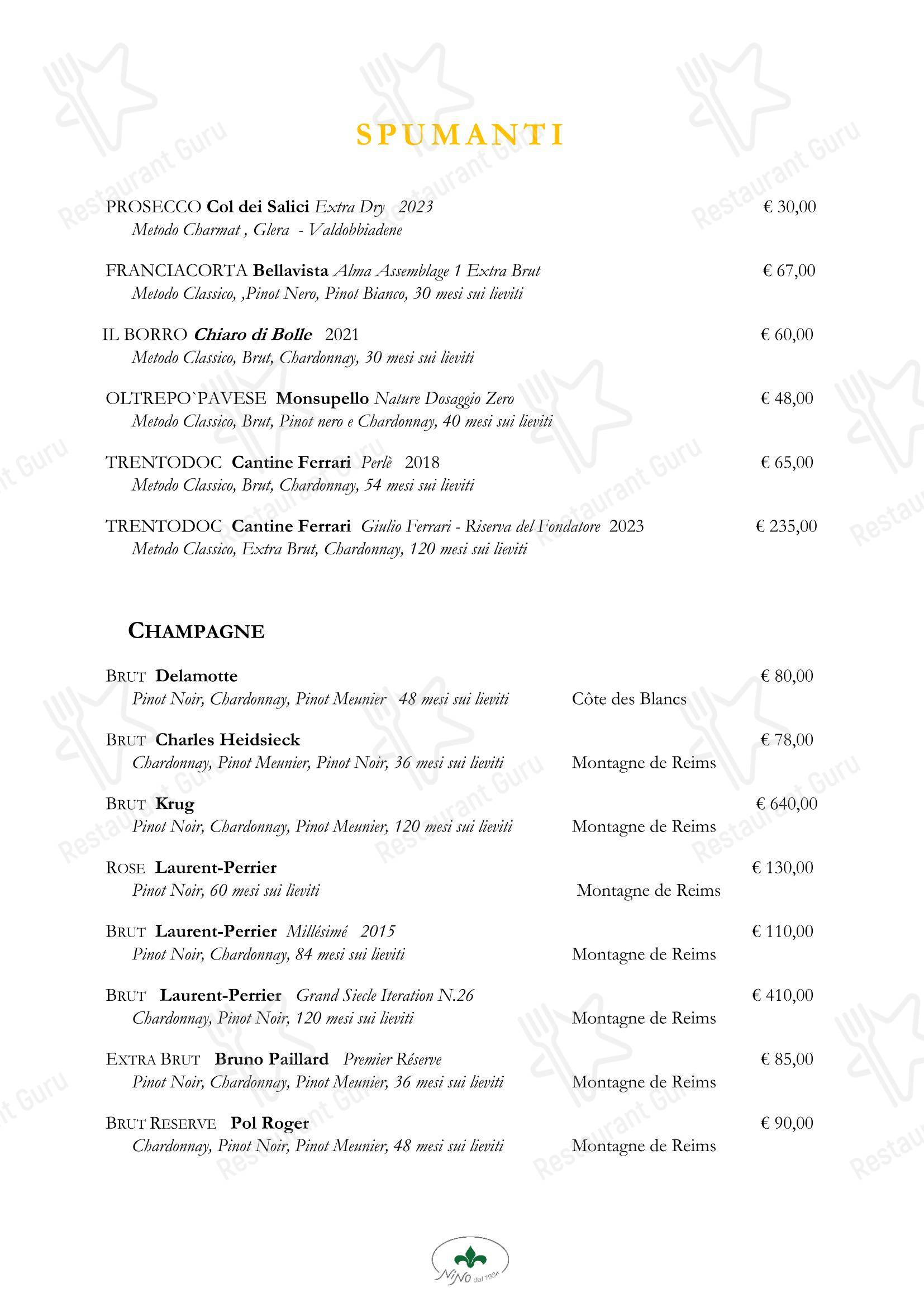Меню ресторана Nino Restaurant
