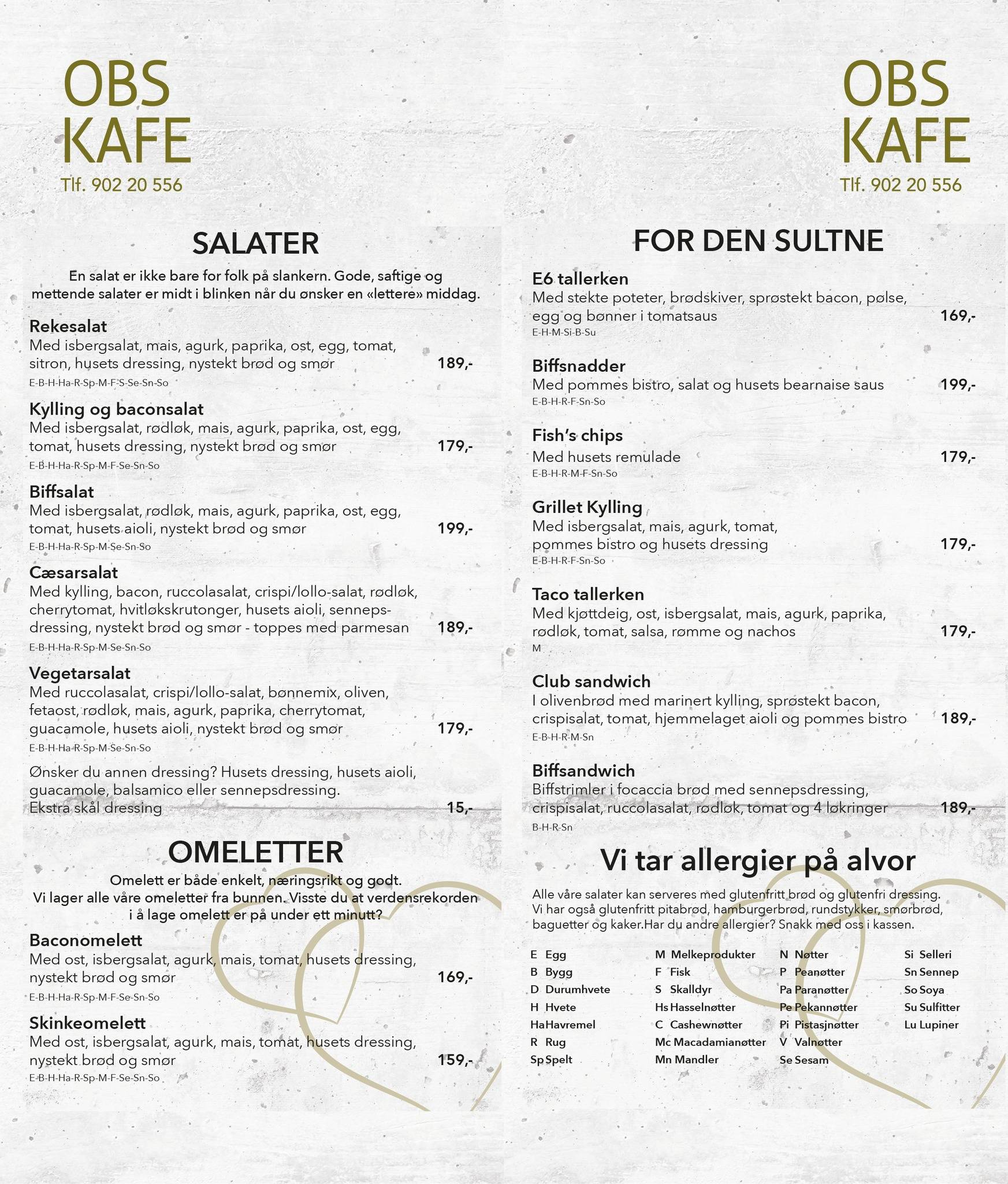 Obs! Kafe меню