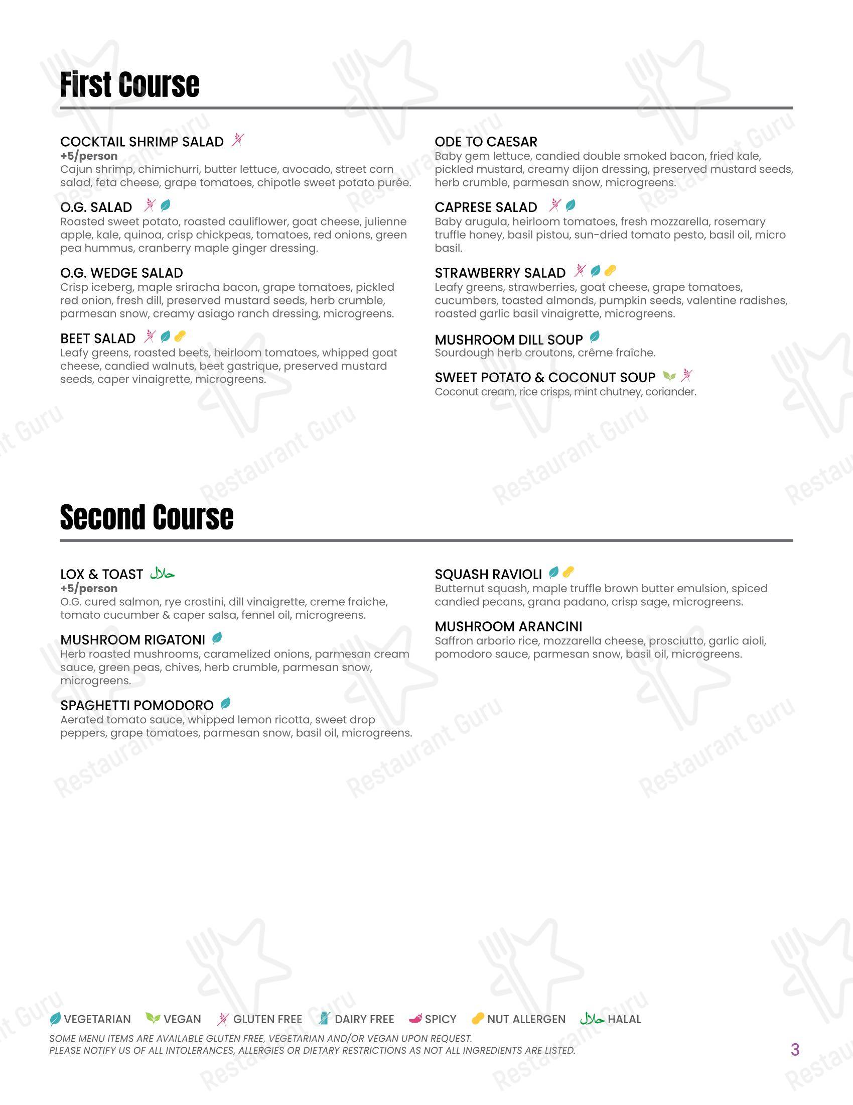 Меню кафе October Gallery Café в Лондоне