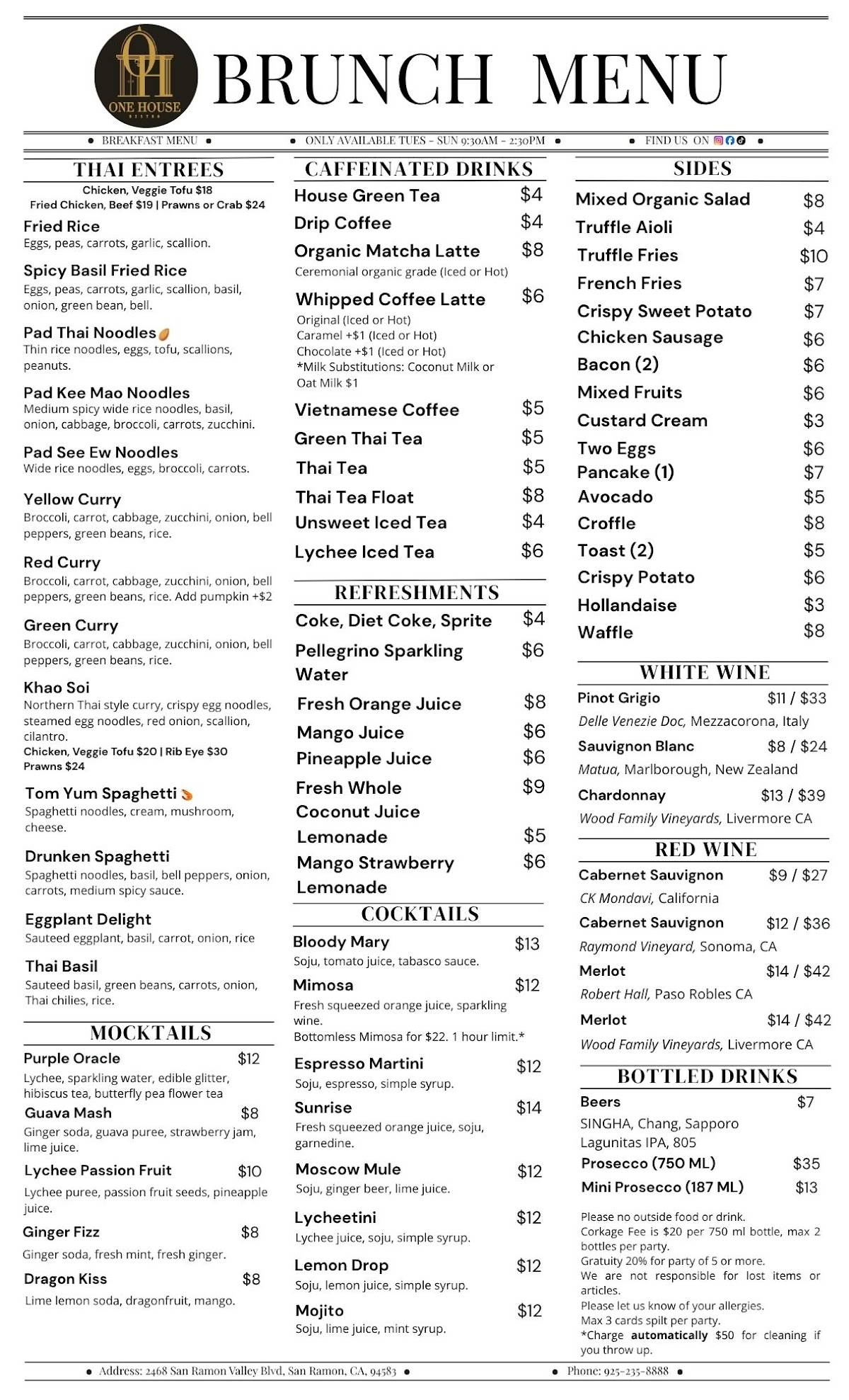One House Bistro Brunch & Thai меню