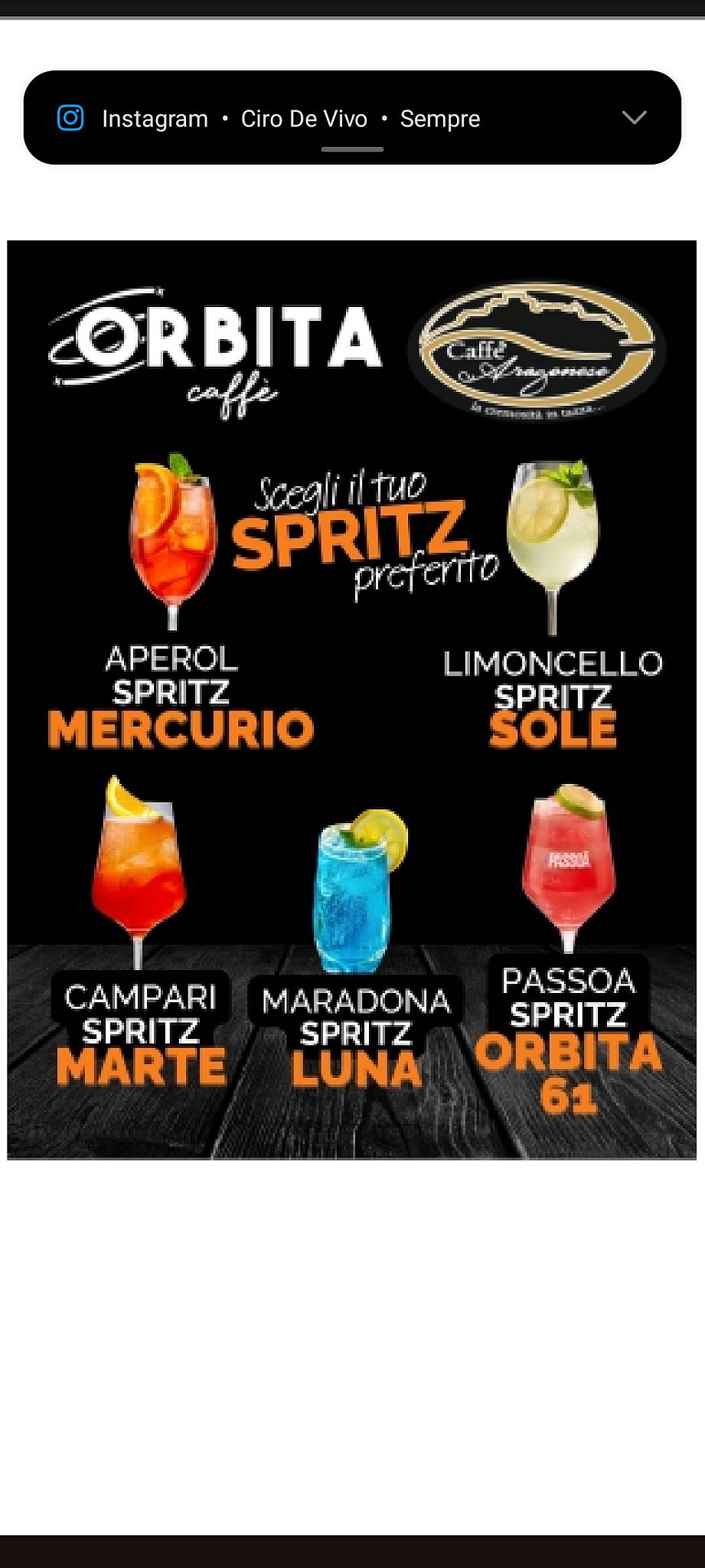 Orbita caffe меню