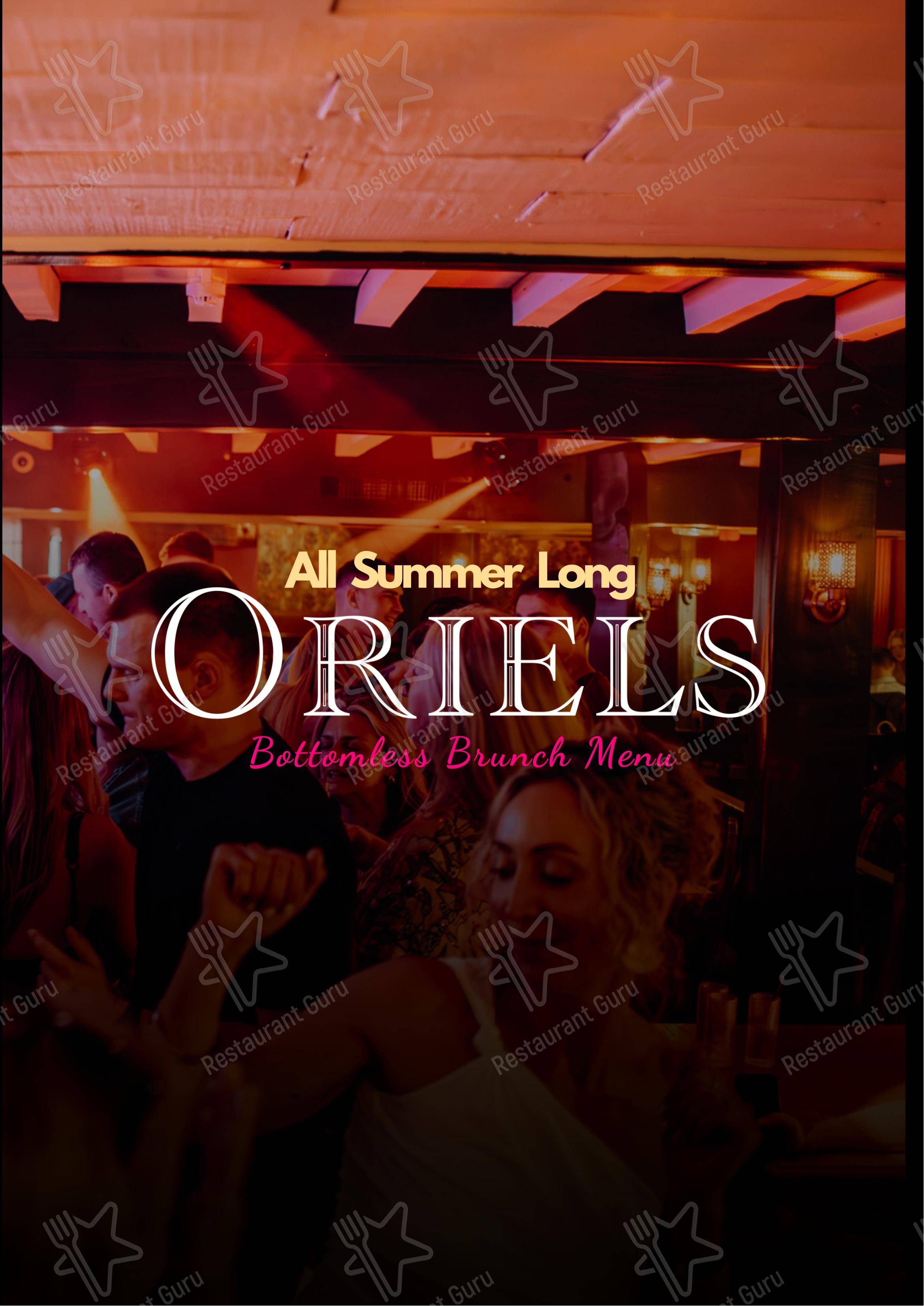 Меню паба и бара Oriels Exeter - Основное меню