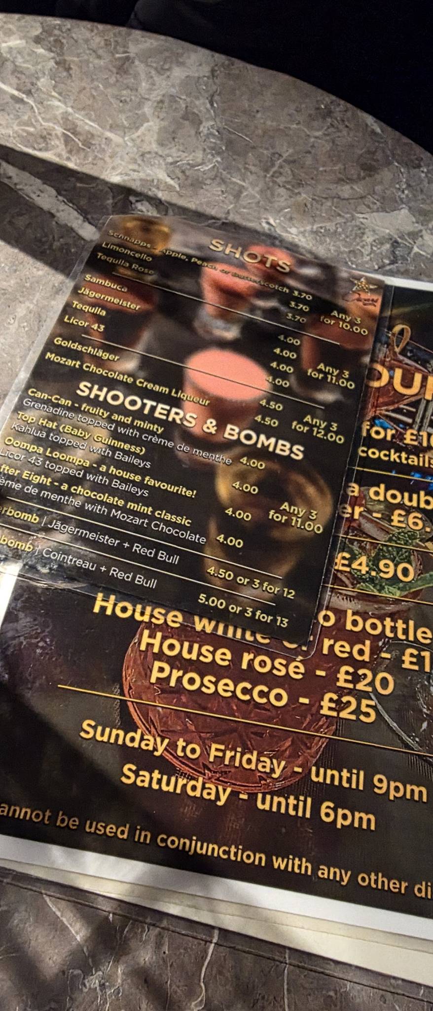 Oscars Bar Manchester меню
