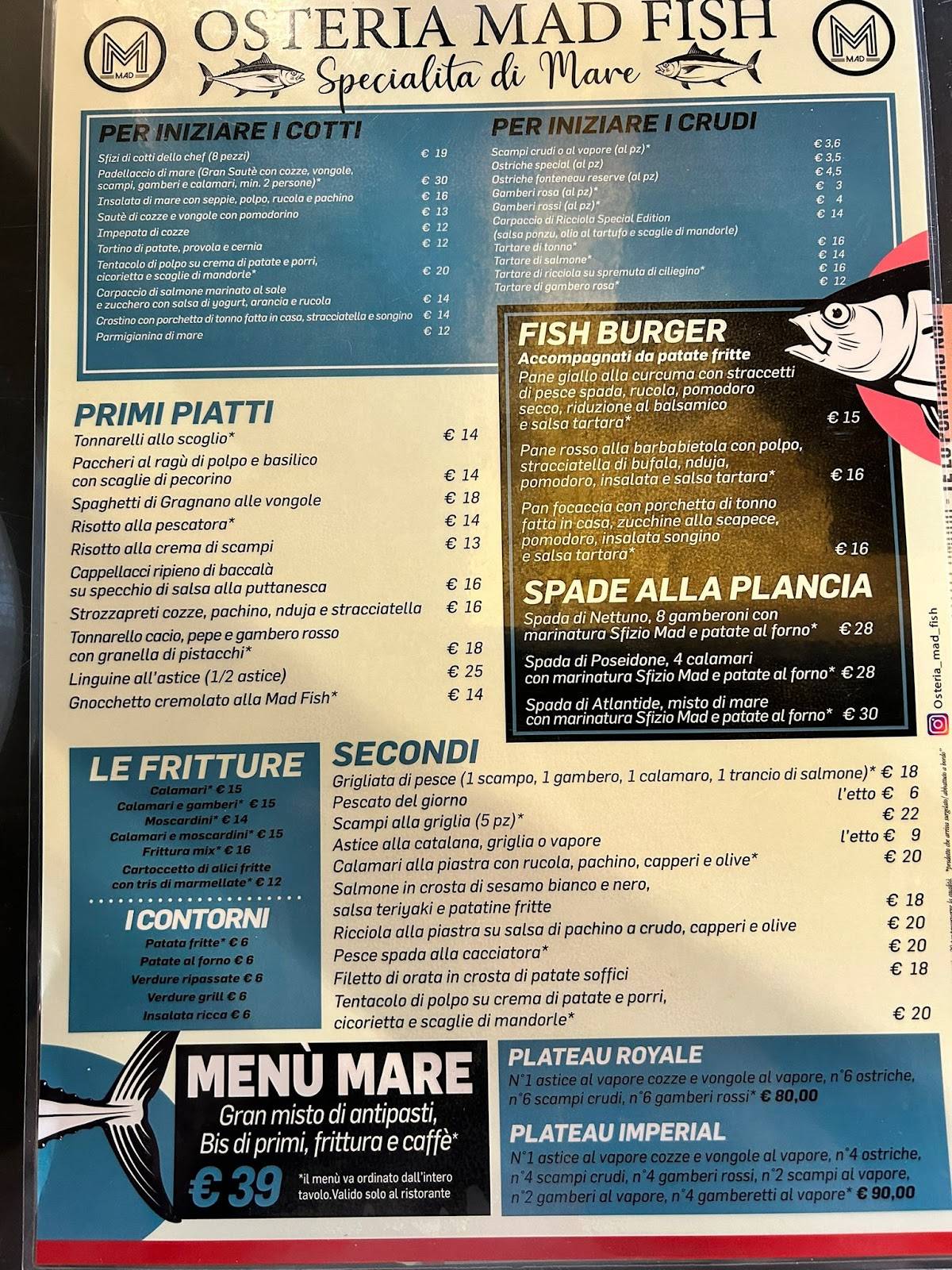 Osteria Mad Fish Pesce меню