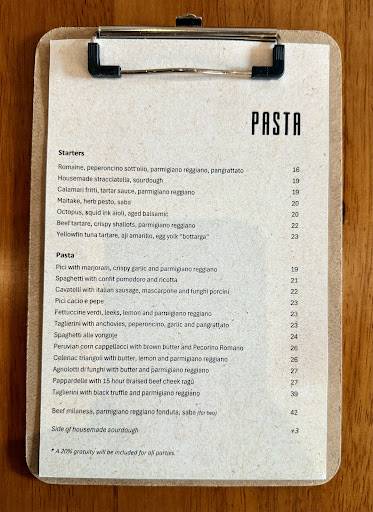 PASTA меню