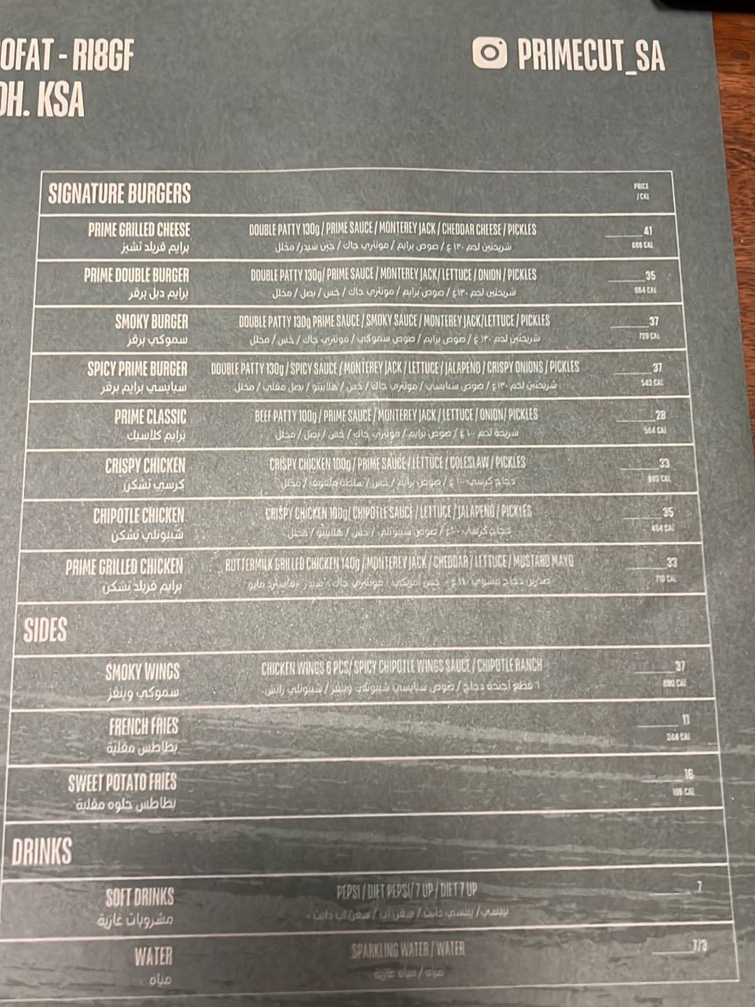 PRIMECUT меню