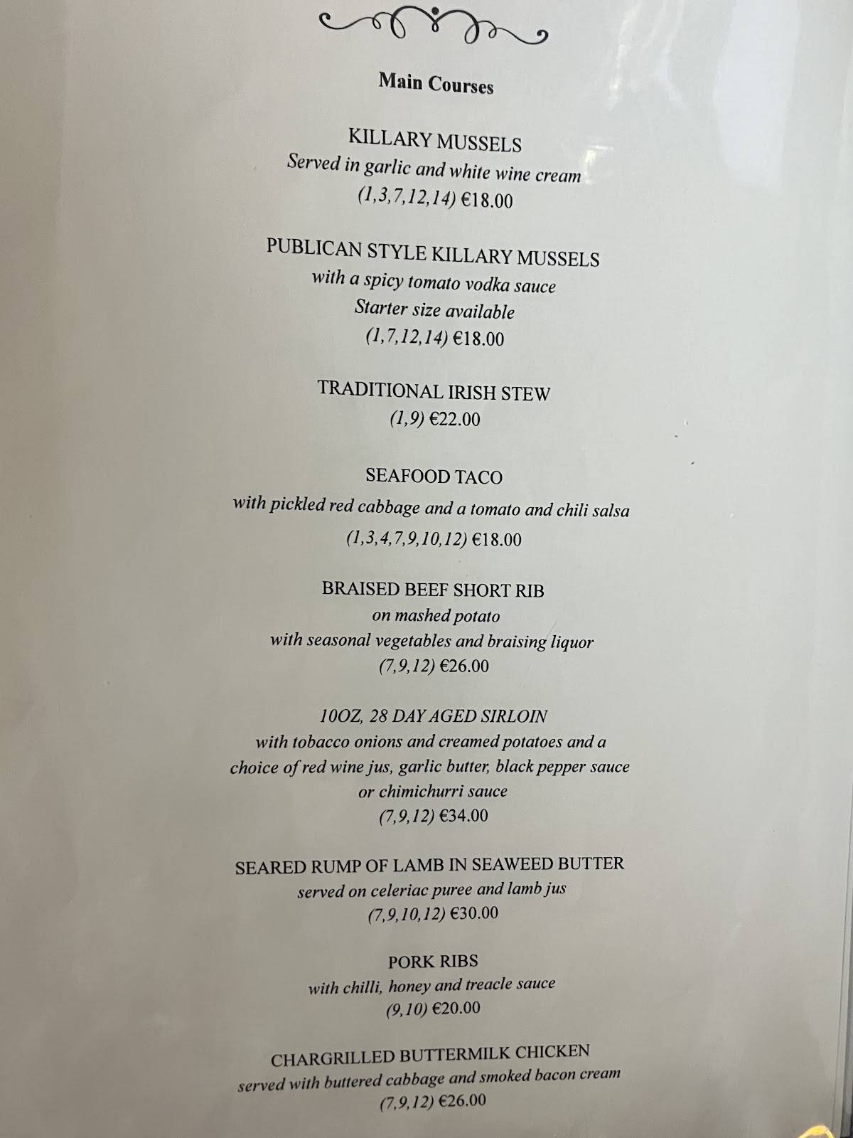 Paddy Coynes Pub меню