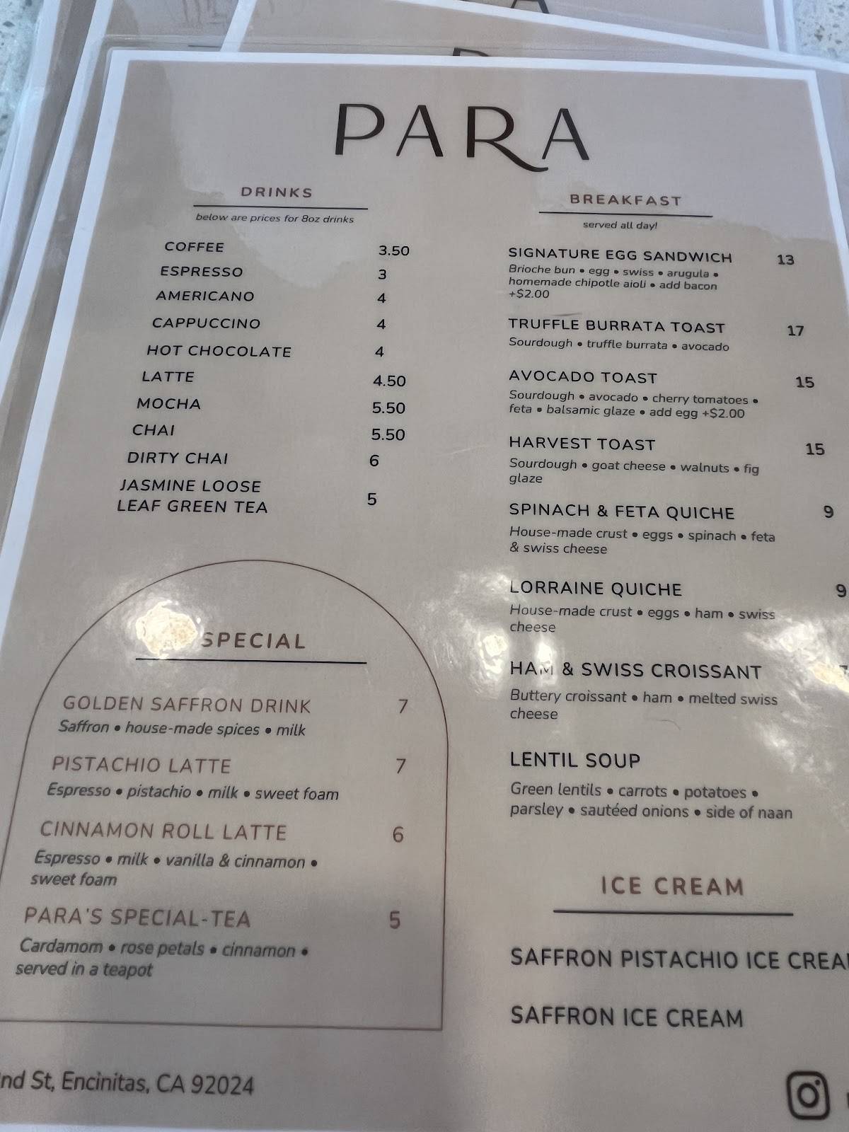 PARA меню