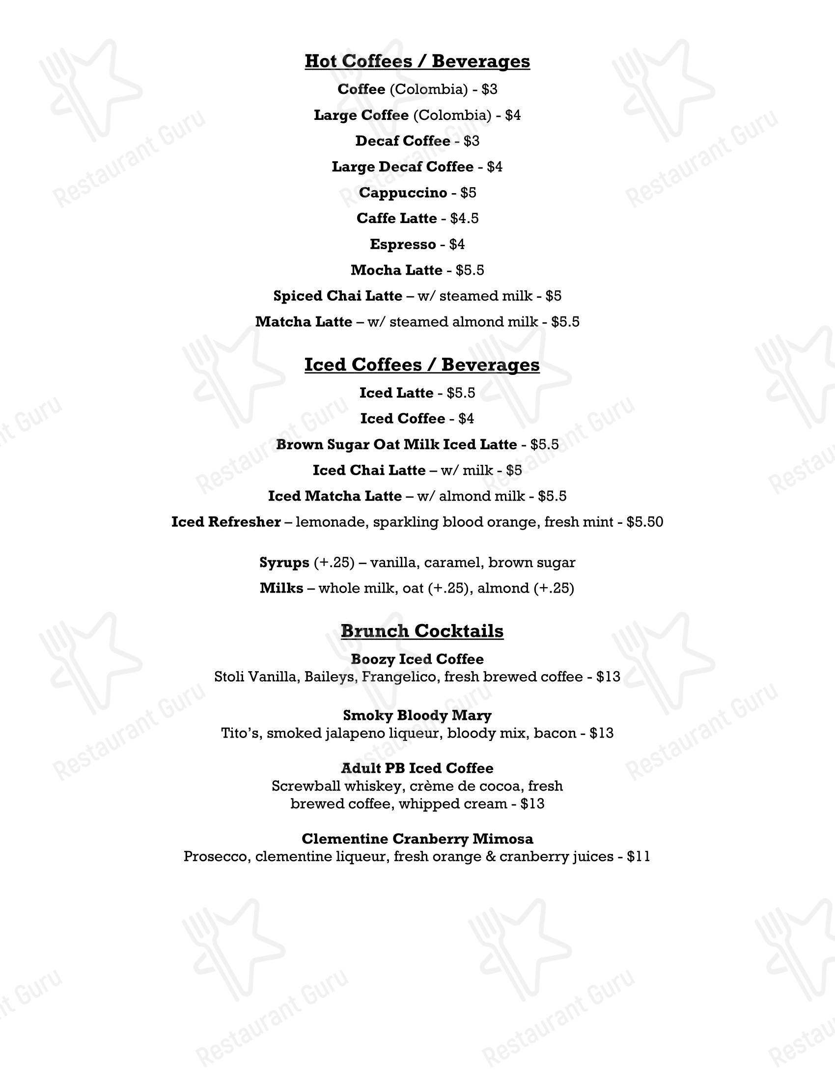 Основное меню пиццерии Pasta Caffé
