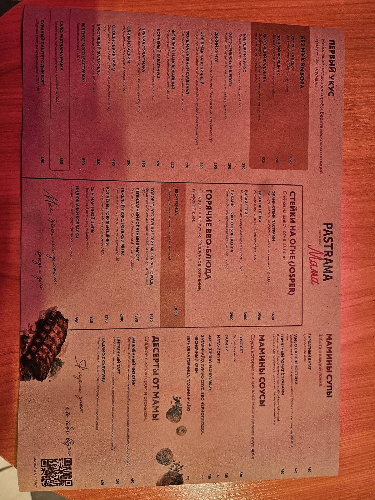 Пастрама Мама меню