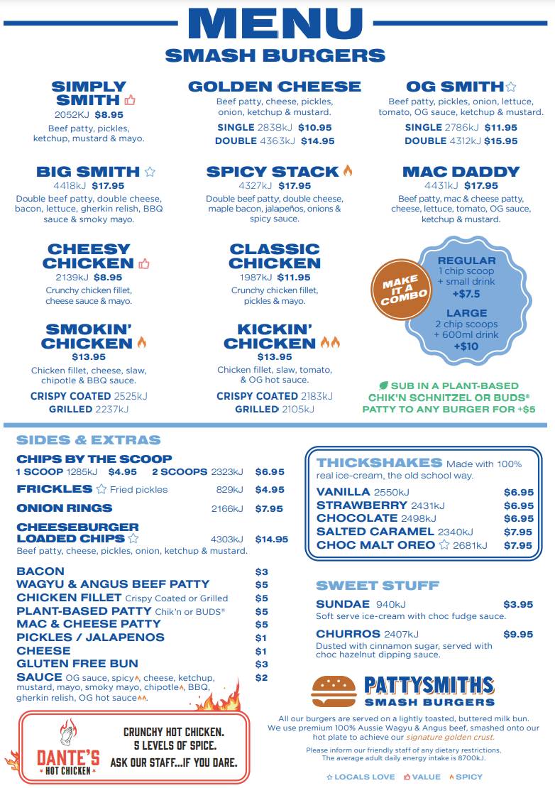 Pattysmiths Strathpine меню