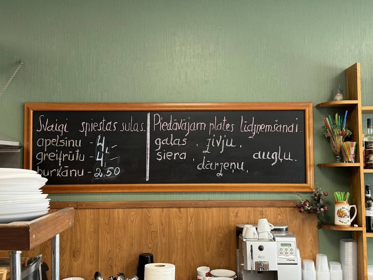 Pavards, kafejnīca меню