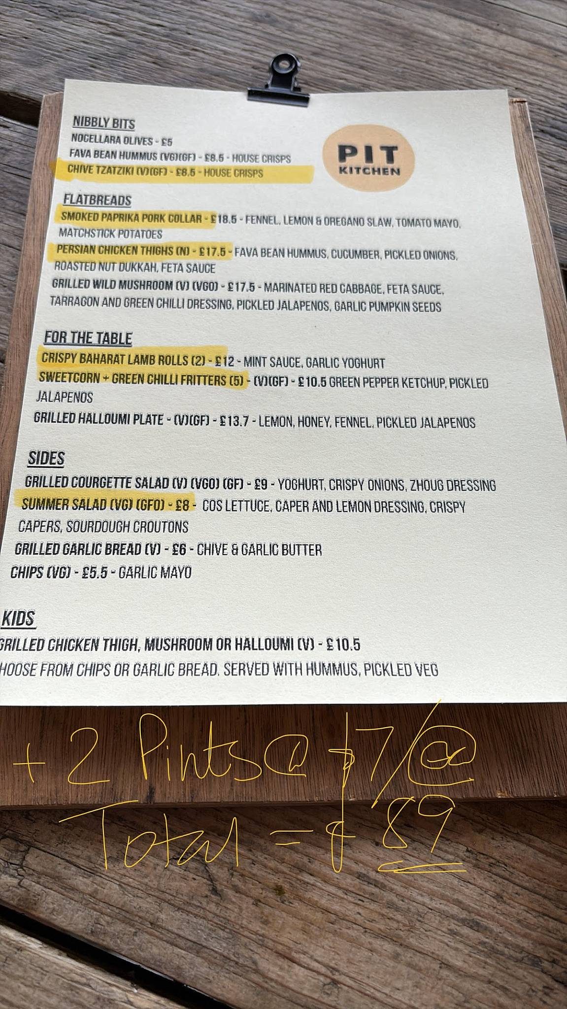 Pit Kitchen меню