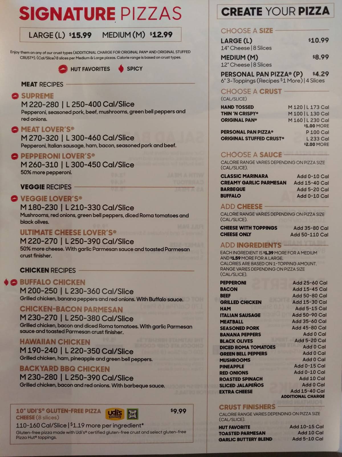 Pizza Hut меню