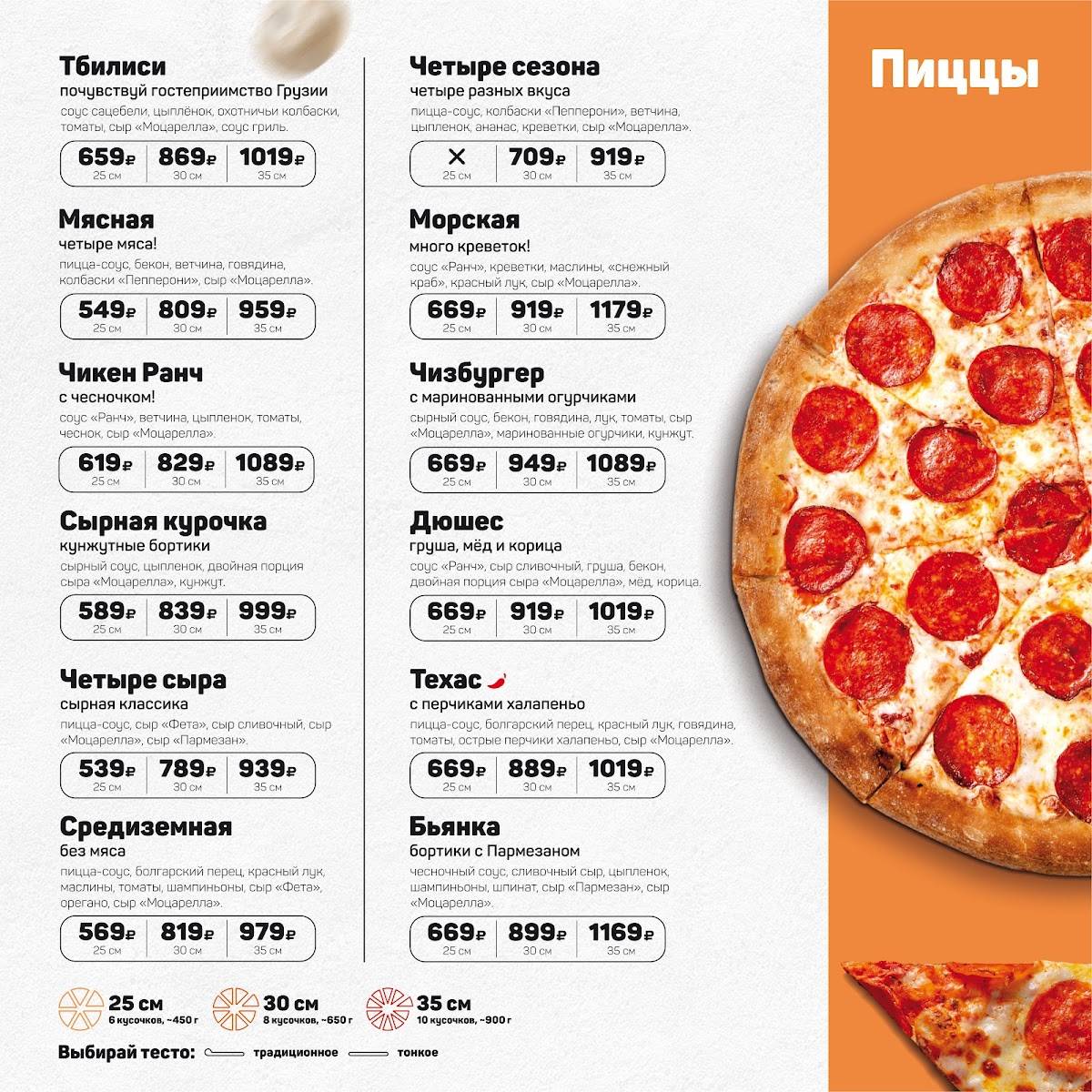 Пицца Просто меню